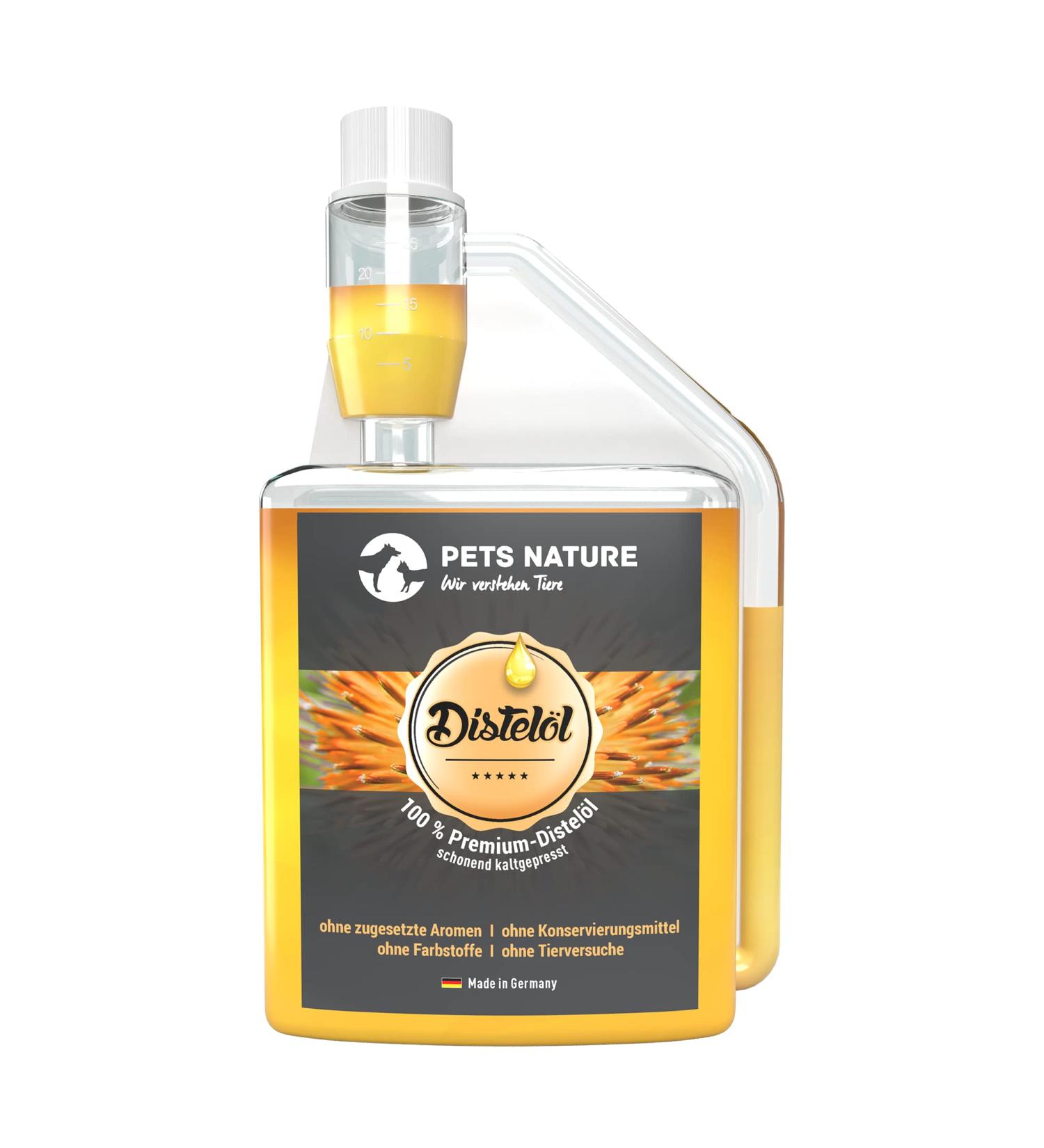 Pets Nature Distle Oil for Dogs & Cats - 100% Natural Cold-Pressed Thistle Oil Rich in Omega-6 & Linoleic Acid - Made in Germany (250 ml) - Buy Online on GoSupps.com
