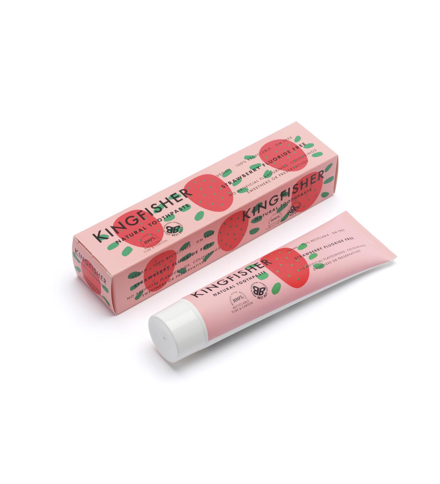  Kingfisher Kingfisher Strawberry Natural Toothpaste Fluoride-Free | Suitable for Vegetarians and Vegans | Gluten-Free and GMO-Free | 1 x 100ml Tube - Buy Online on GoSupps.com
