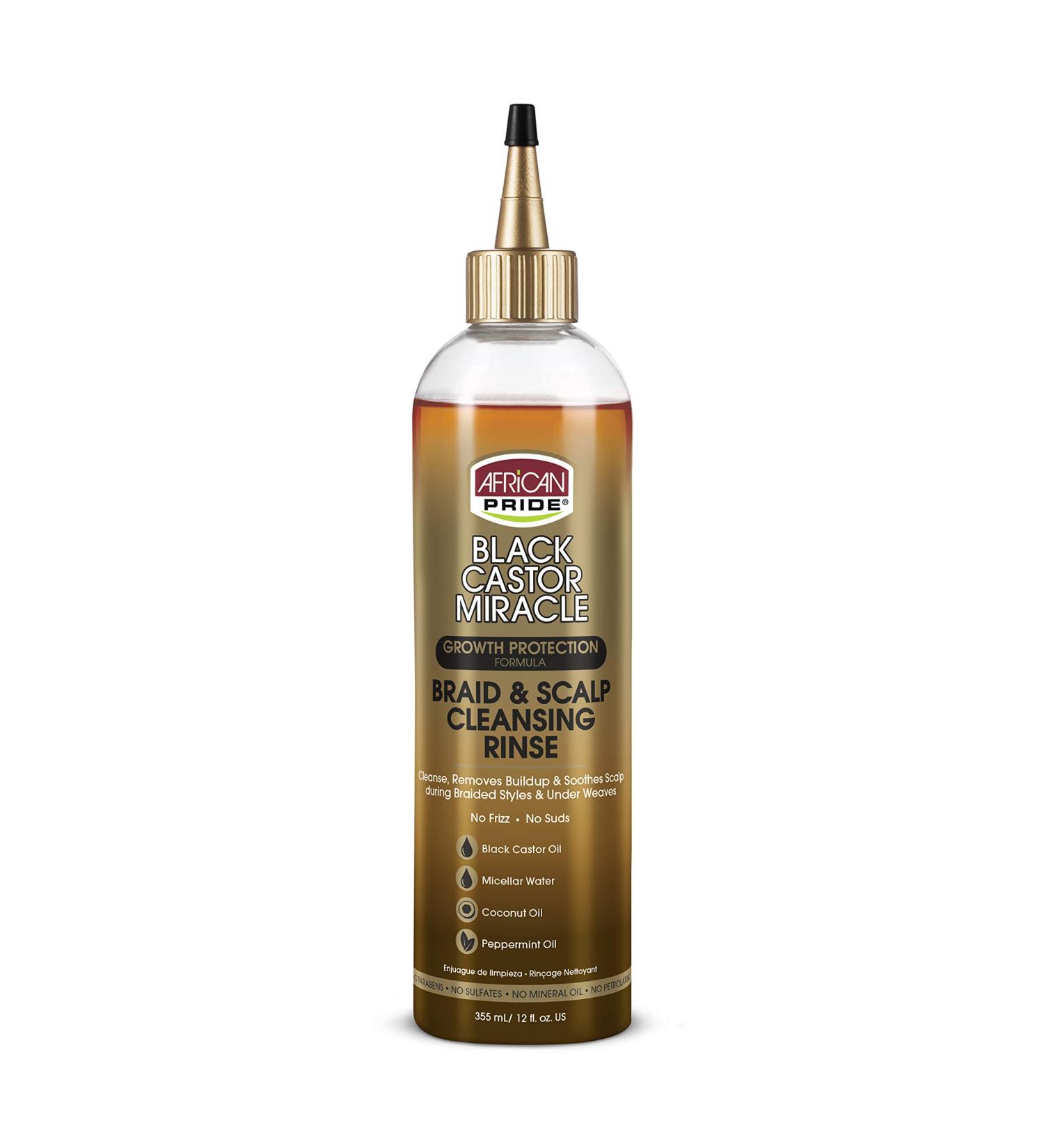 African Pride Black Castor Miracle Braid & Scalp Cleansing Rinse 12 oz - Removes Build Up, Soothes Scalp, No Frizz - with Black Castor Oil, Micellar Water, Coconut Oil & Peppermint Oil - Buy Online on GoSupps.com