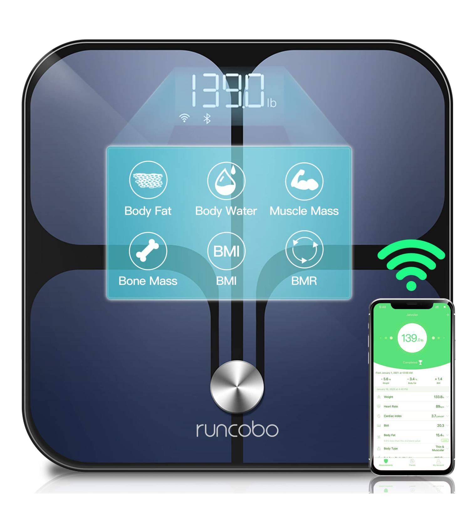 Runcobo Smart Scale - Wi-Fi Bluetooth Digital Weight Scale with Body Composition Monitor and Auto-Switch Feature - Buy Online on GoSupps.com
