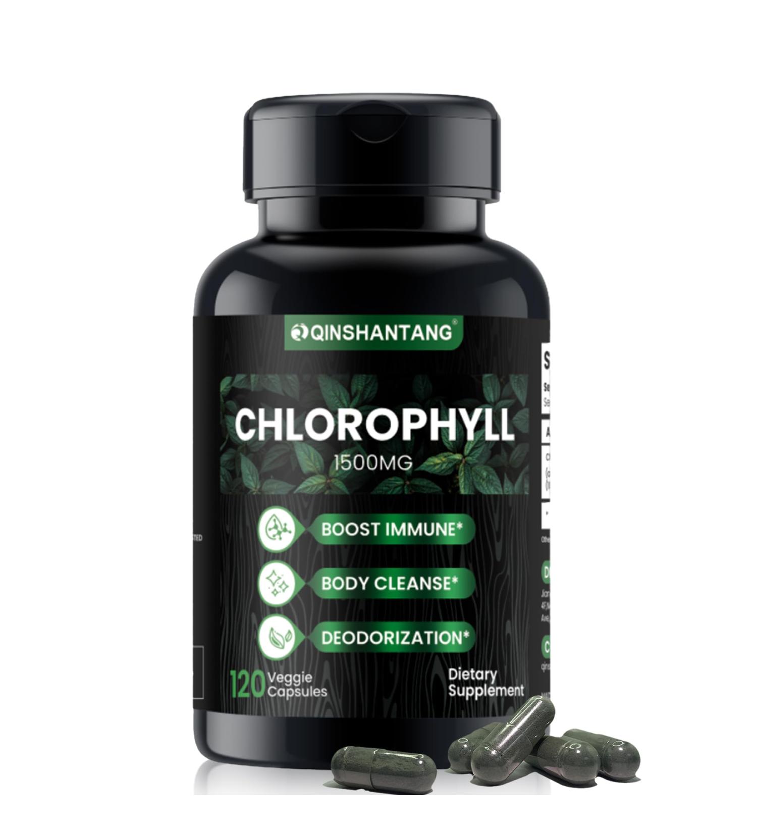 Chlorophyll Capsules 1500mg -Concentrated Natural Energy Boost for Body Deodorizing, Internal Cleanse, Skin Health - Sodium Copper Chlorophyllin,120 Vegan Capsules - Buy Online on GoSupps.com