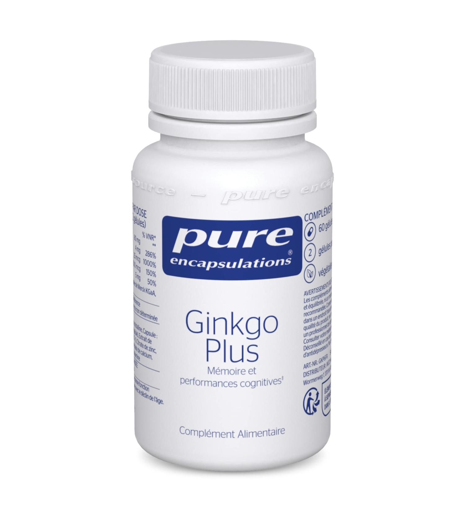 Pure Encapsulations - Ginkgo Plus - Memory and Concentration - With Vitamins B6 B12 Zinc and Folate - 60 Capsules - Buy Online on GoSupps.com