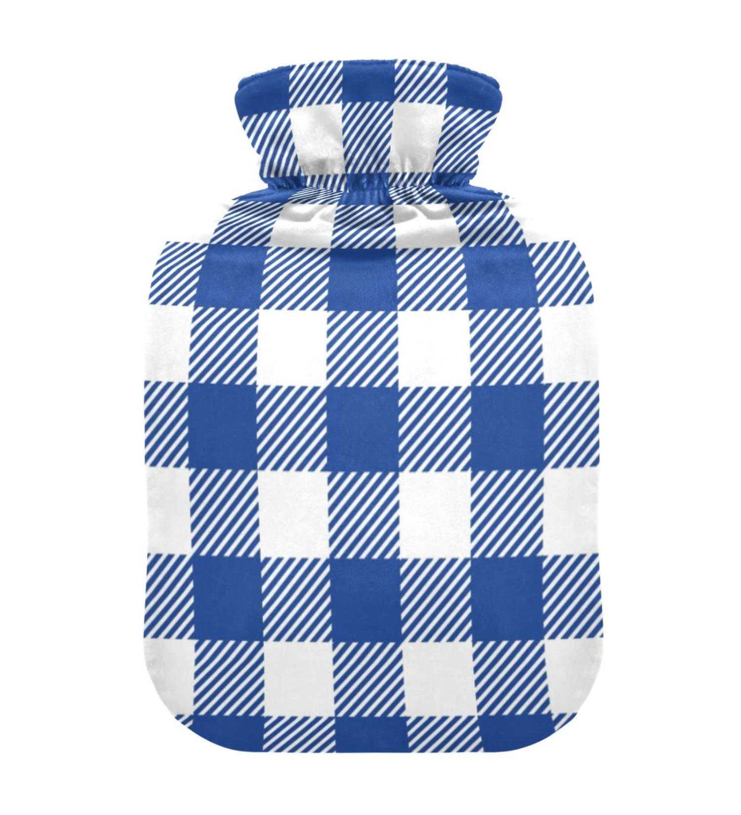 Blue Buffalo Plaid Hot Water Bottle with Cover - 2L Pain Relief & Comfort | Ideal for Headaches & Cramps - International Shipping Available - Buy Online on GoSupps.com