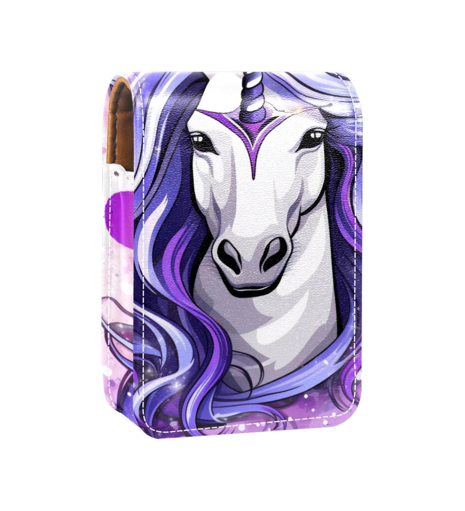 Travel Lipstick Organizer Case | Portable Makeup Bag with Mirror | Unicorn Purple Pattern | Shop Now - Buy Online on GoSupps.com