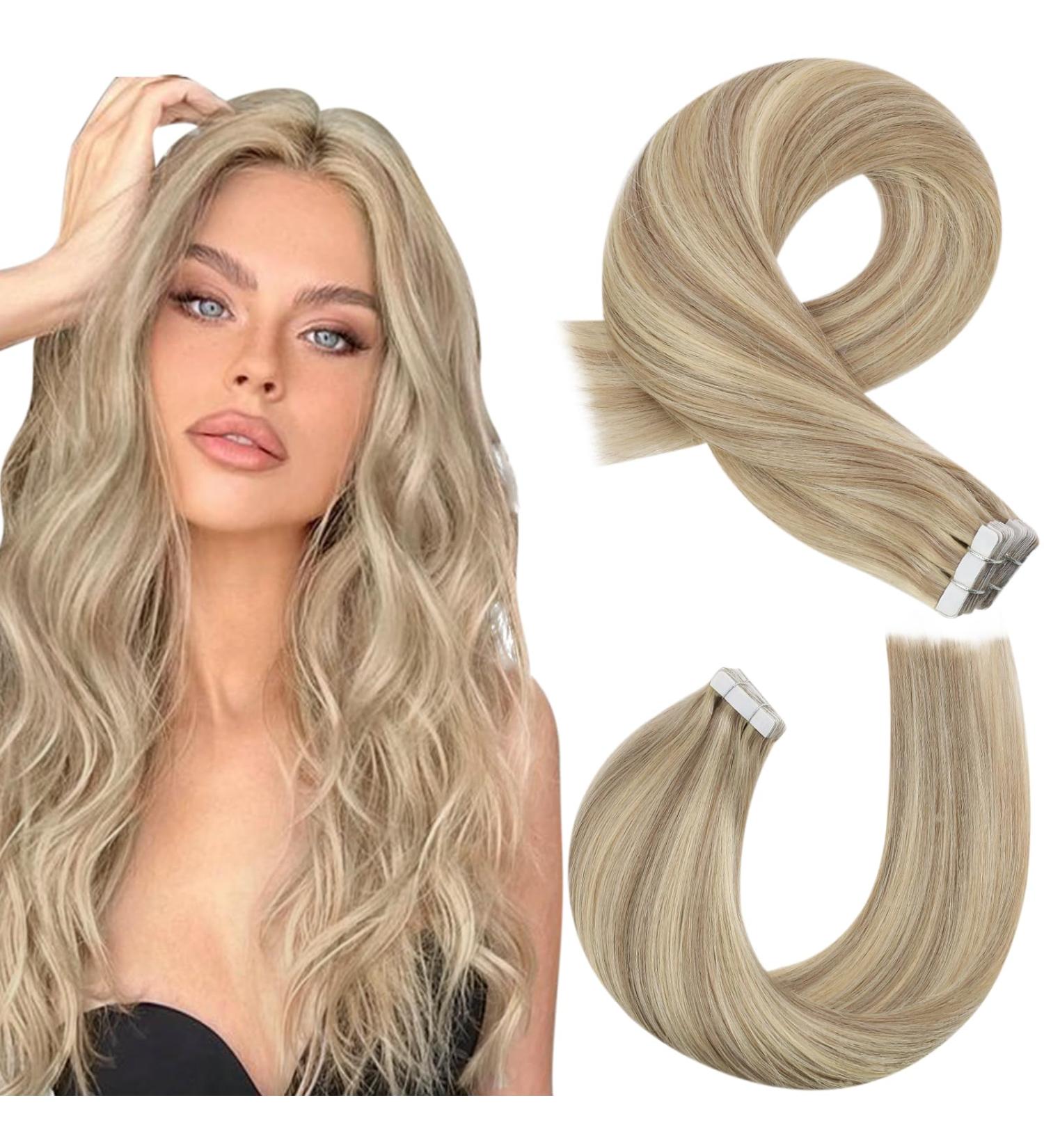 Moresoo 40 cm Real Hair Extensions - Seamless Tape-In Remy Hair Gold Blonde & Medium Blonde 20 Pieces/50g #16/24 - Best Quality Hair Extensions Online - Buy Online on GoSupps.com