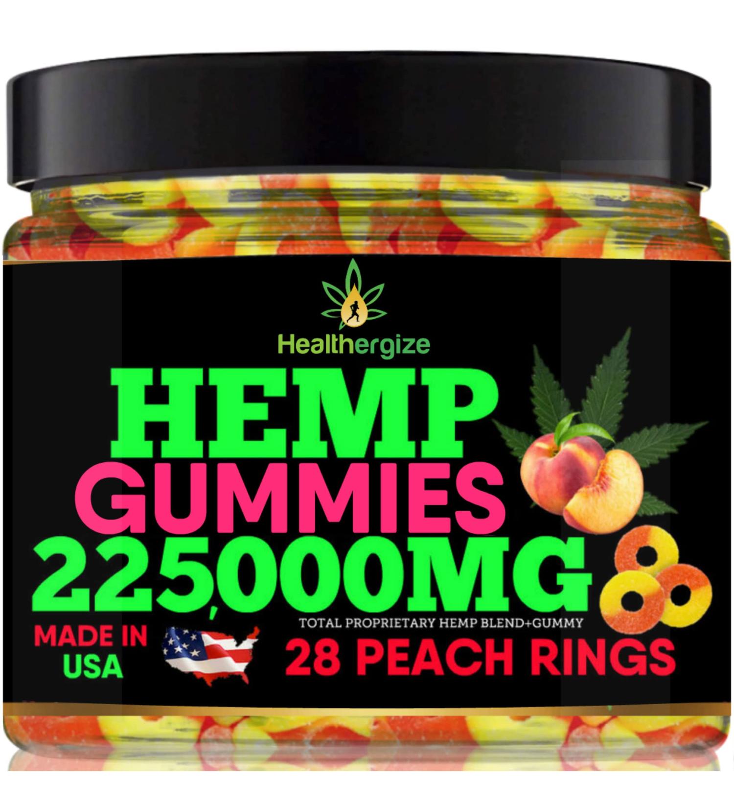 Hemp Gummies-Peach Rings Premium Hemp Oil Gummy Bears-Fresh and Full Flavor-Peach Infused Edibles-Great for Back, Rest, Knees, Calm, Relax, Discomfort-Made in USA - Buy Online on GoSupps.com