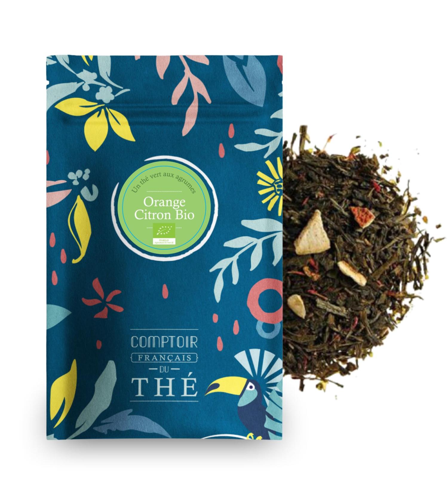 100g de Th Vert l'Orange et au Citron | A d guster Chaud ou Glac | Th Vert Orange-Citron COMPTOIR FRAN AIS DU TH  - Buy Online on GoSupps.com