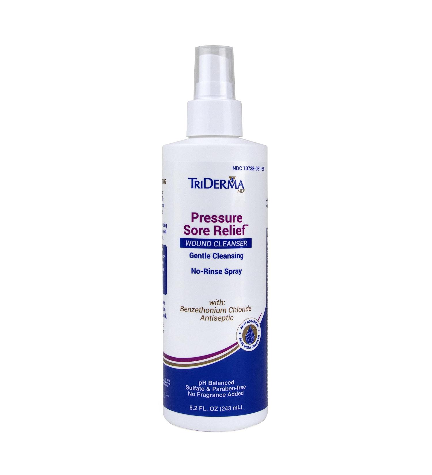 TriDerma Pressure Sore Relief Wound Cleanser 8.2 oz Spray - Gentle Cleansing for Bed Sores, Ulcers, Pressure Sores, Wounds - AP4 Aloe Vera, Niacinamide - Fragrance Free - Buy Online on GoSupps.com