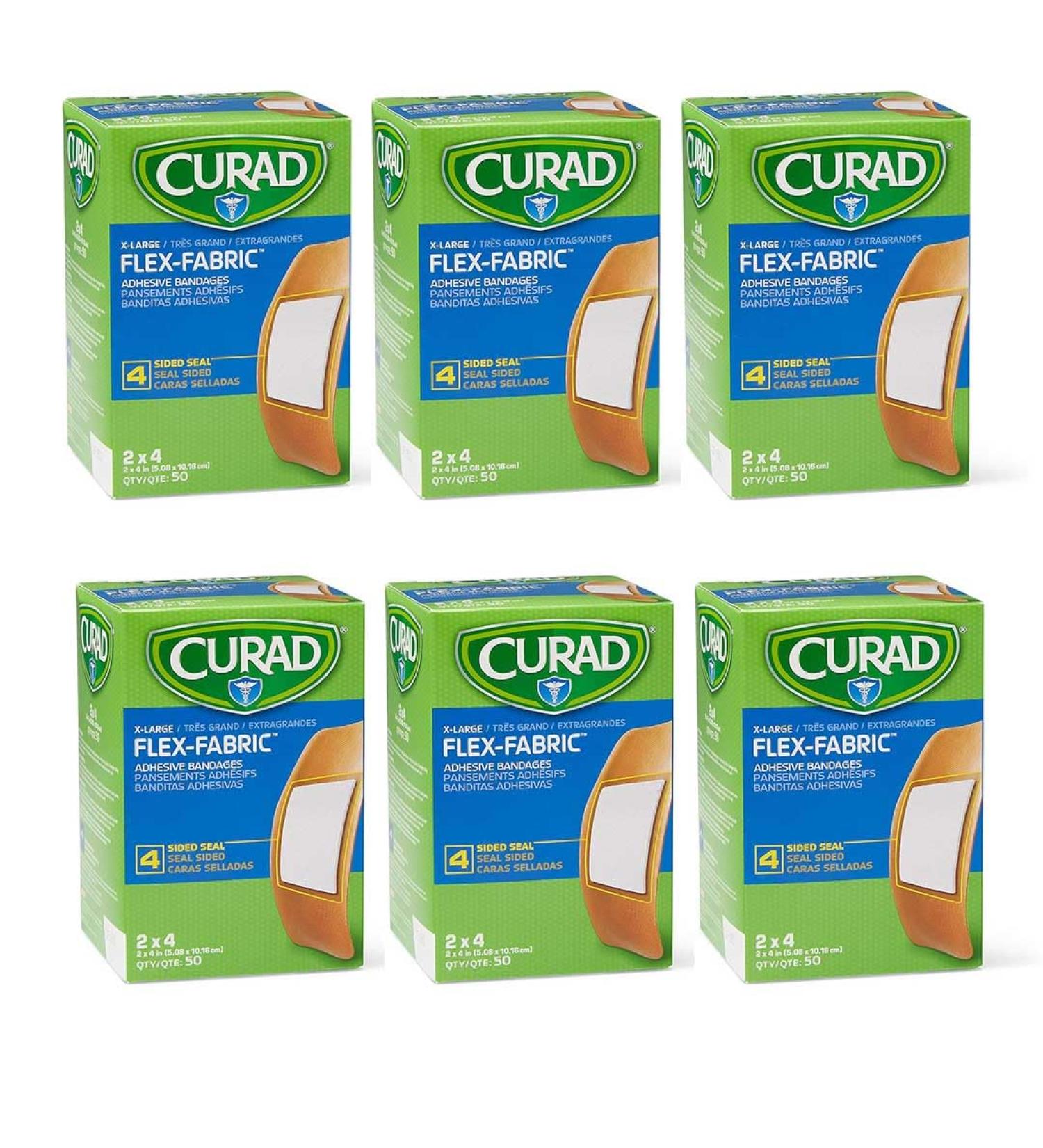 Medline CURAD Flex-Fabric Adhesive Bandages X-Large 2x4 50 Count Pack of 6. Bonus! Sack to Keep Extra Bandages