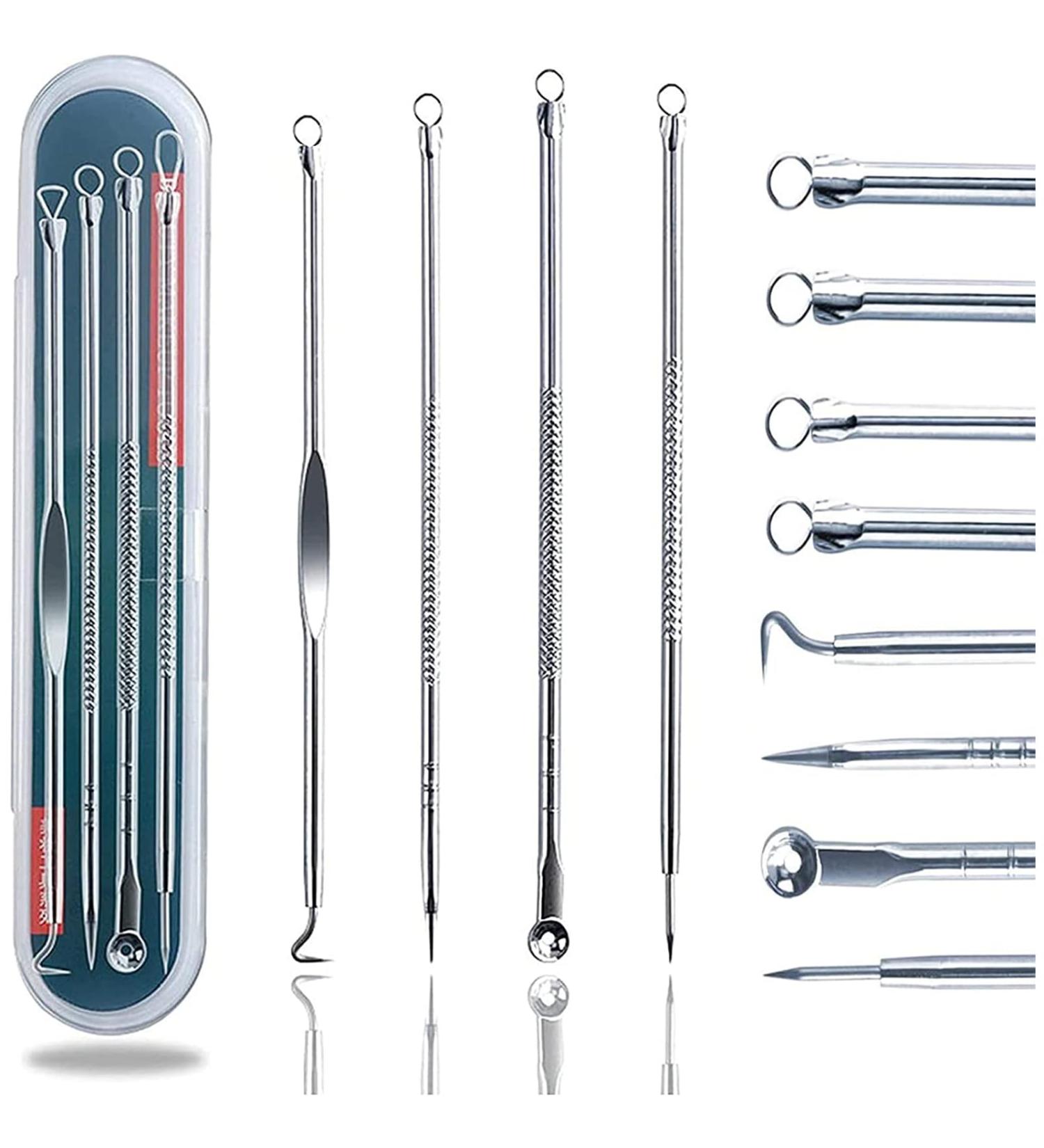 HudiMsat Blackhead Remover Pimple Comedone Extractor Tool Acne Removal Kit Zit Removing for Risk Free Nose Face Skin with Case 4PCS silvery - Buy Online on GoSupps.com