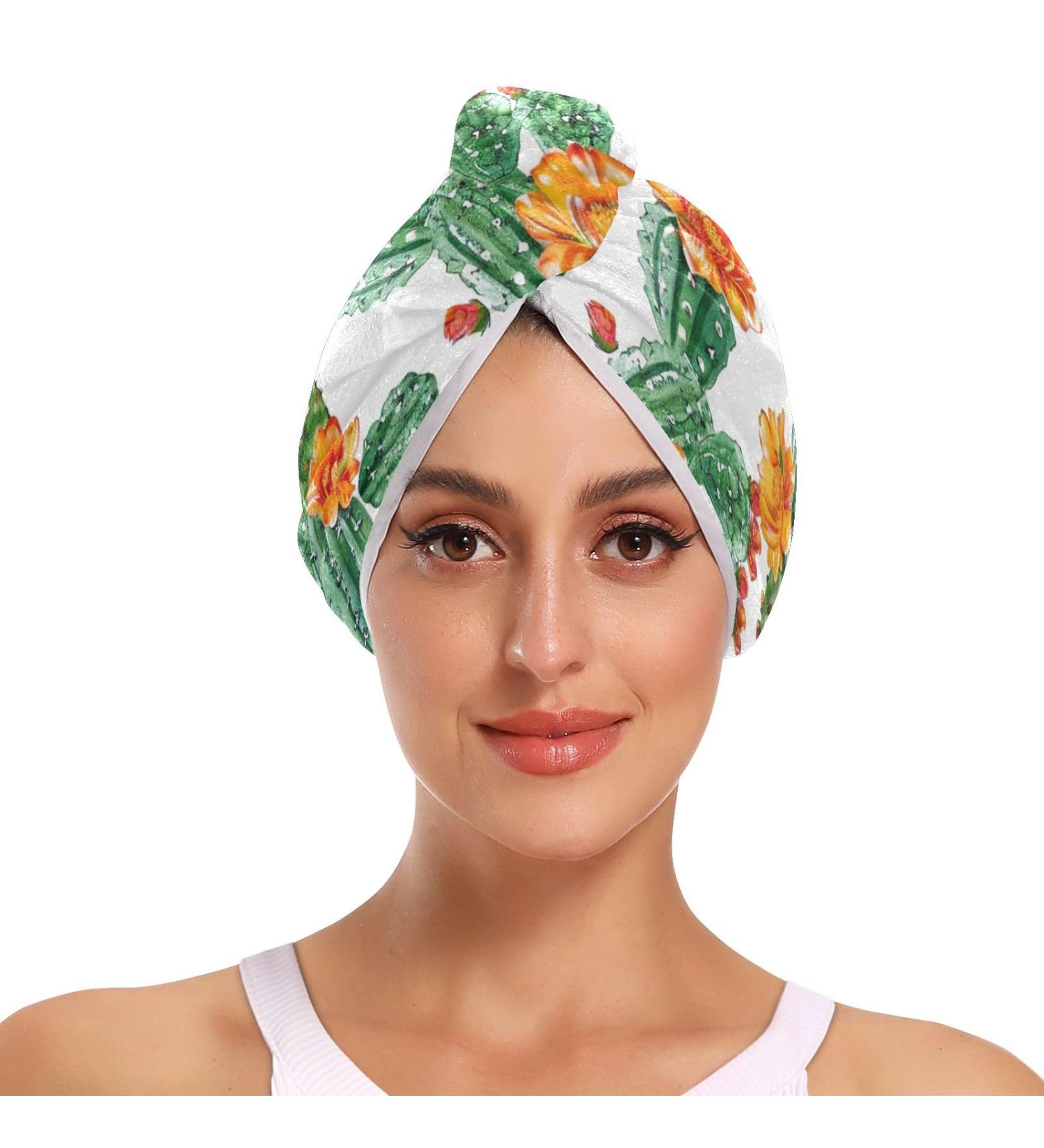 Buy Cactus Flowers Hair Towel 2 Pack | Super Absorbent Quick Dry Hair Turbans for Women & Girls - Buy Online on GoSupps.com