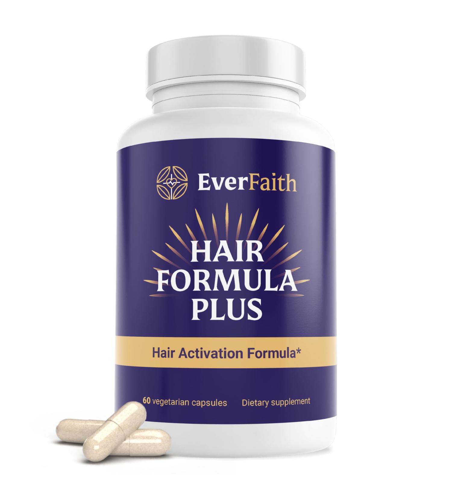 EVERFAITH Hair Formula Plus - Hair Growth Vitamins - Biotin for Hair Growth for Women & Men - with Keratin Collagen Saw Palmetto Horsetail Zinc Ashwagandha L-Lysine Iron & More - 60 Capsules - Buy Online on GoSupps.com