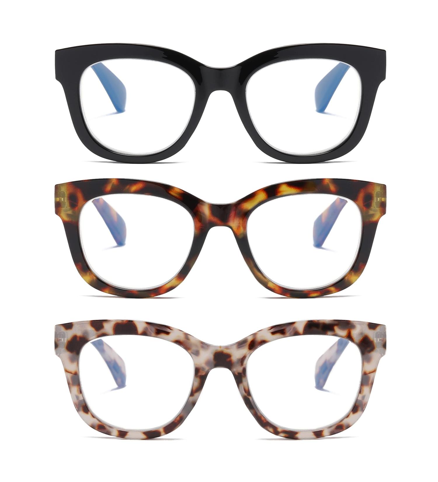 3 Pack Oversized Blue Light Blocking Reading Glasses for Women - Leopard 1.5x - Buy Online on GoSupps.com