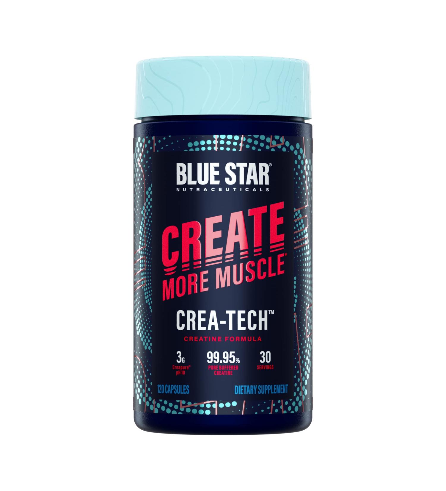 Buy Blue Star Nutraceuticals CREA-TECH - Pure Creatine Monohydrate & Electrolytes | Muscle Building & Strength Enhancement | 120 Veggie Capsules - 30 Day Supply - Buy Online on GoSupps.com