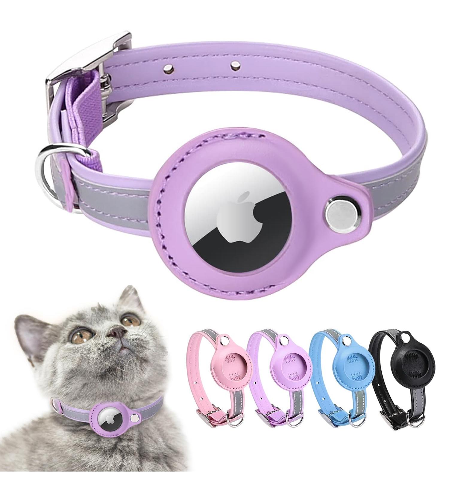 Buy Mouyou Airtag Cat Neck Band - Leather Adjustable Airtag Collar for Cats & Dogs (28-37cm) - Purple with Safety Clasp & Holder - Buy Online on GoSupps.com