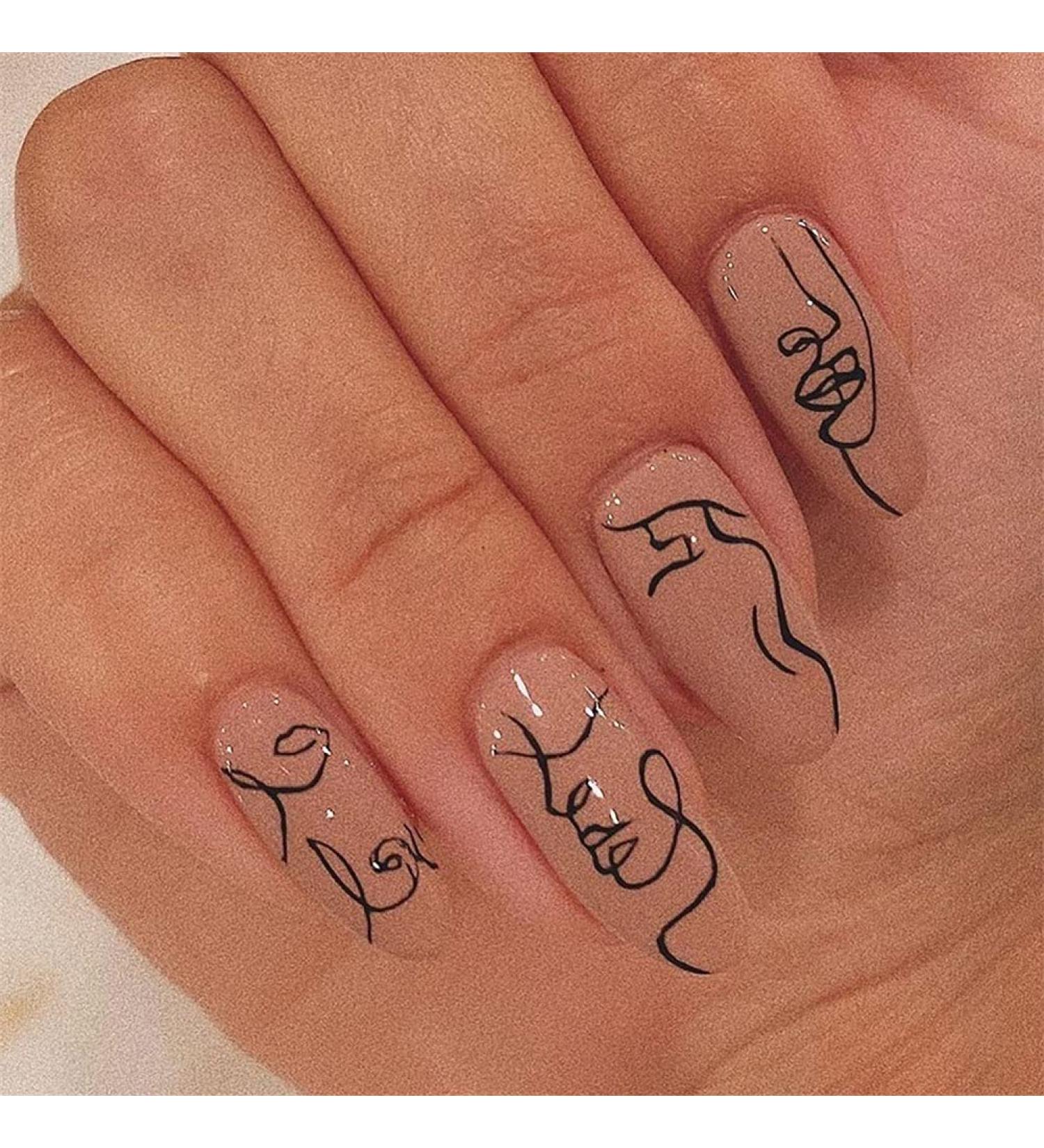 Abstract French Short Oval Fake Nails - 24PCS Full Cover Acrylic Nail Art for Women & Girls - International Shipping - Buy Online on GoSupps.com