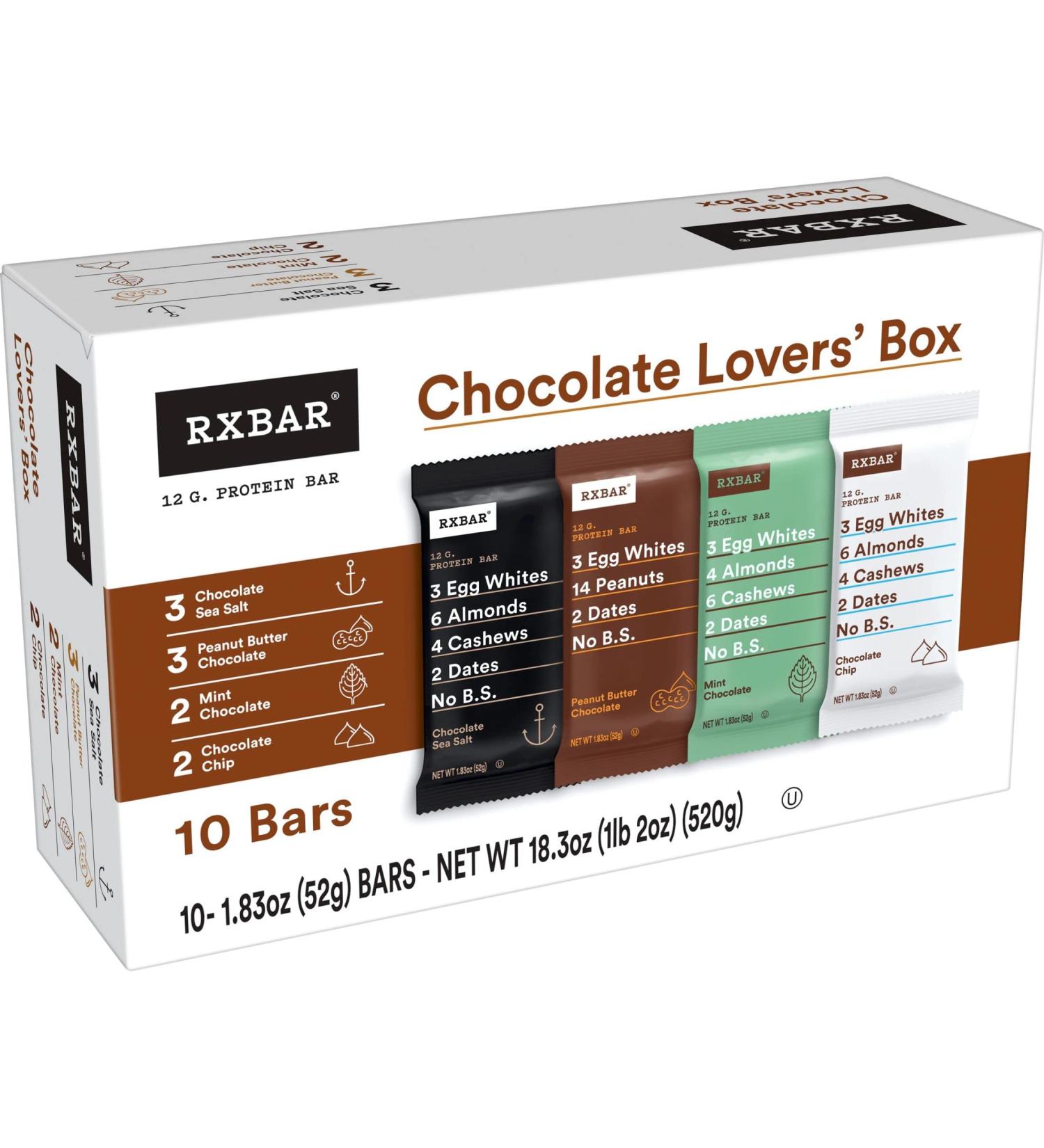 RXBAR Protein Bars 12g Protein Gluten Free Snacks Variety Pack - Chocolate Lover's Variety Pack - 10 Bars - Buy Online on GoSupps.com