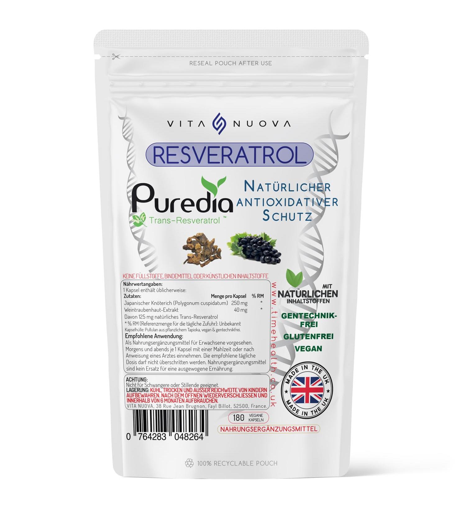 Trans-Reseratrol-180 capsules-3-month supply-dined dosage of trans-resveratrol for maximum advantages-of course-without additives (180 capsules) 180 pieces (1 Pack)