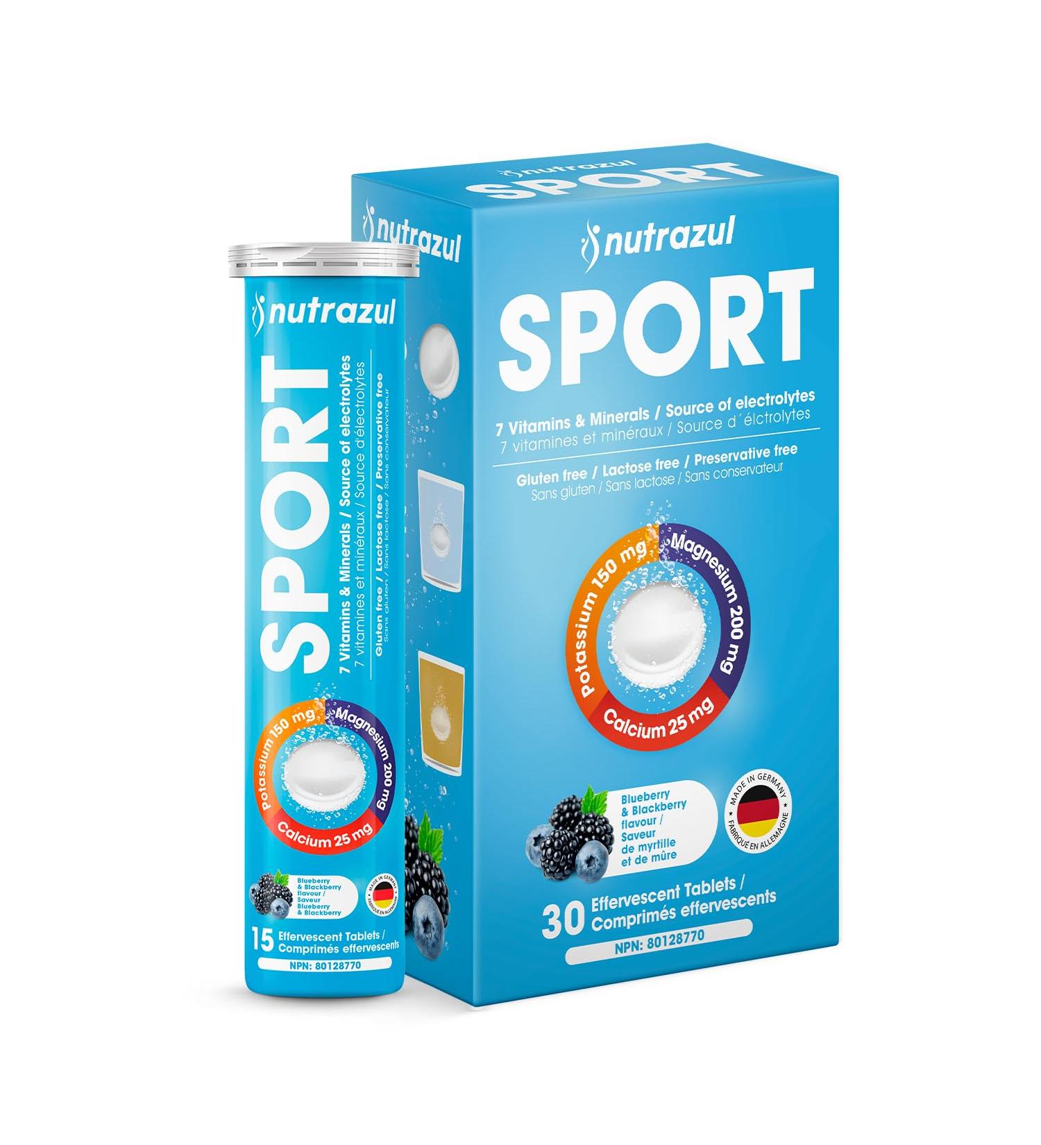 nutrazul Sports Effervescent Tablets Electrolytes & 7 Vitamins & Minerals Daily Hydration and Energy Caffeine-Free Blueberry & BlackBerry Flavor 30 Count - Buy Online on GoSupps.com