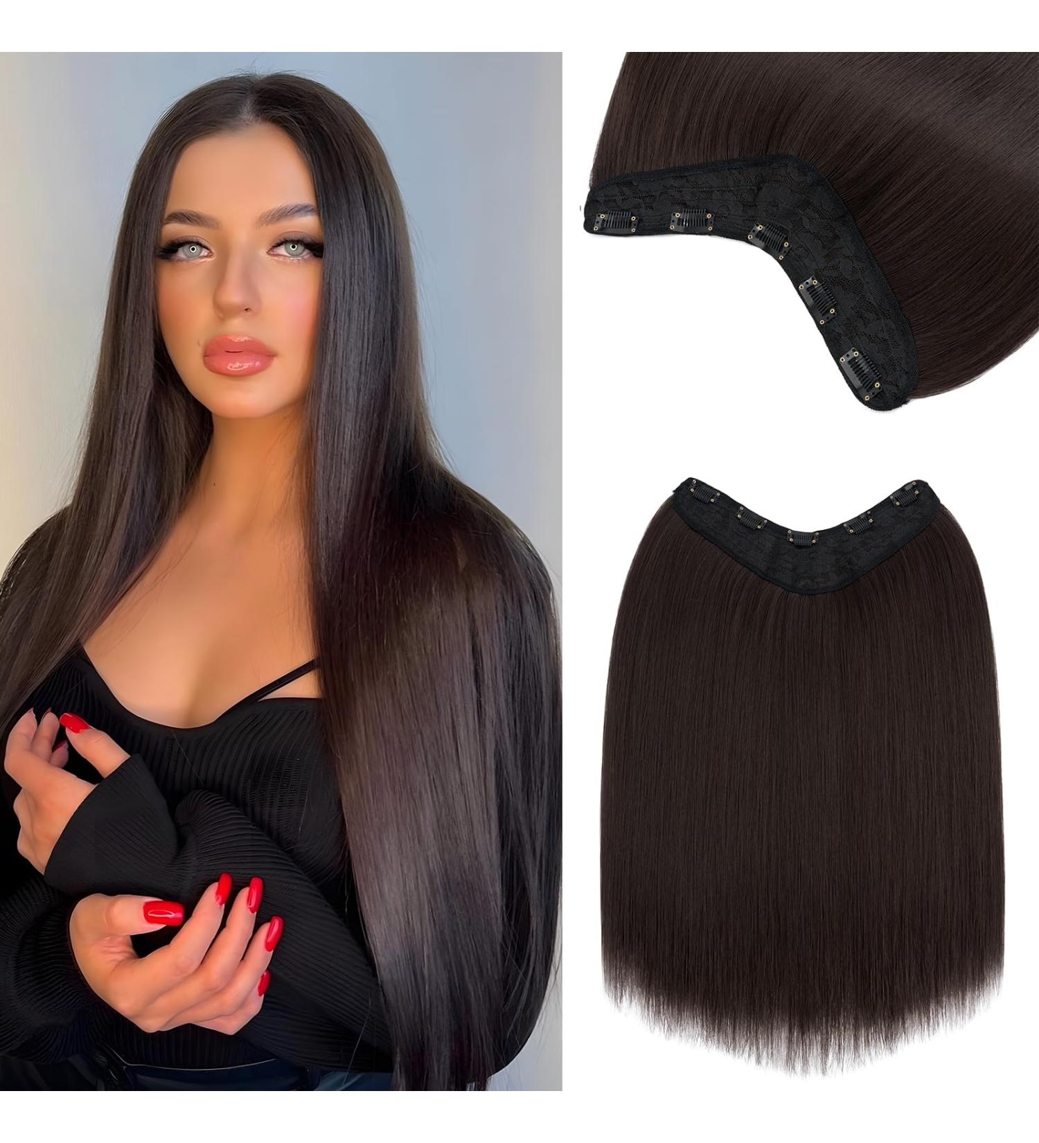 TESS Hair Extensions Synthetic Long Straight Hair Pieces 18 Inch Clip in One Pieces Hair Extensions Long Clips Hair Extension for Women 160g 6A Brown black - Buy Online on GoSupps.com