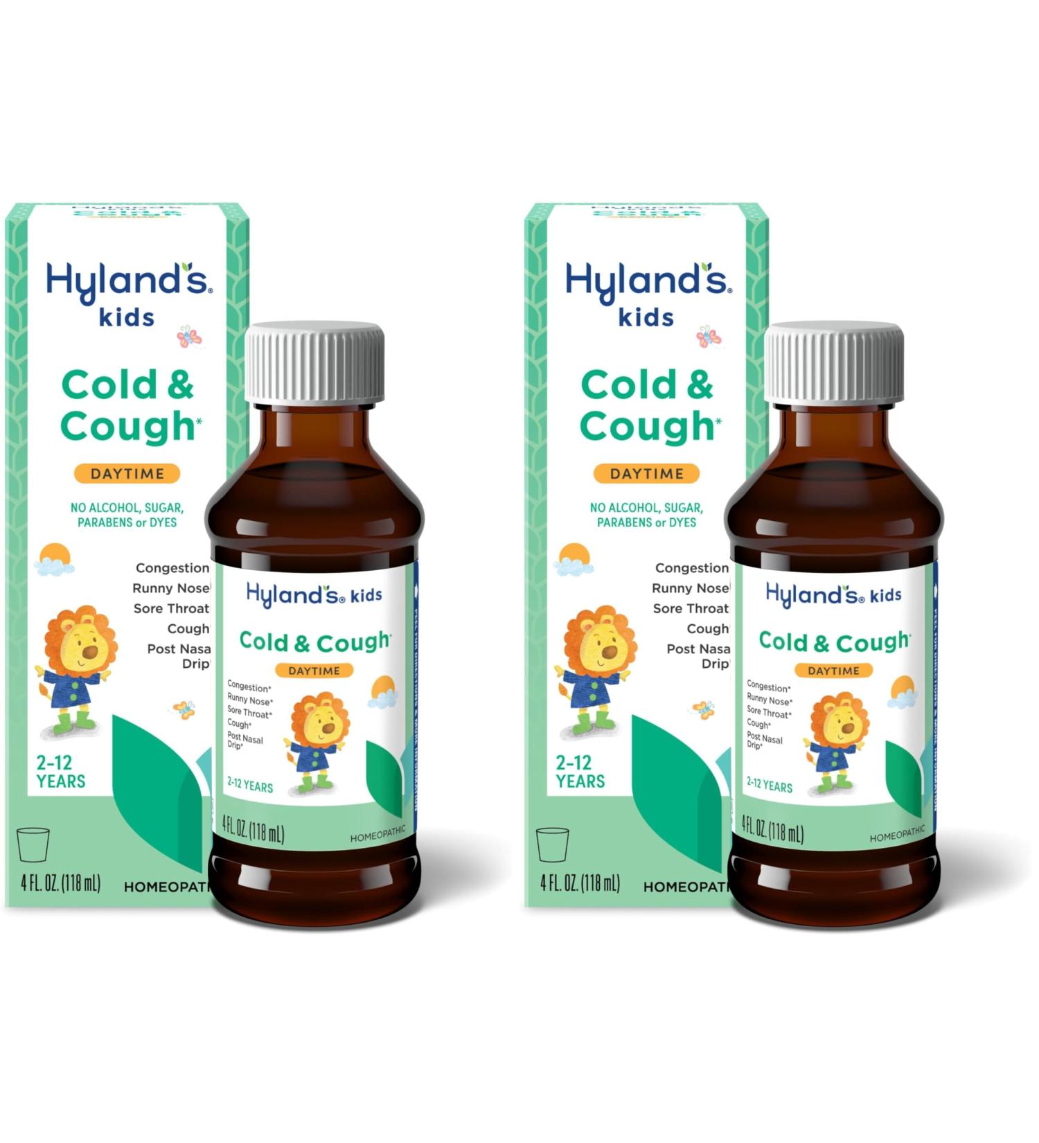 Hyland's Naturals Kids Cold & Cough Daytime Cough Syrup Medicine for Kids Ages 2+ Decongestant Sore Throat & Allergy Relief Natural Treatment for Common Cold Symptoms 4 Fl Oz (Pack of 2) - Buy Online on GoSupps.com
