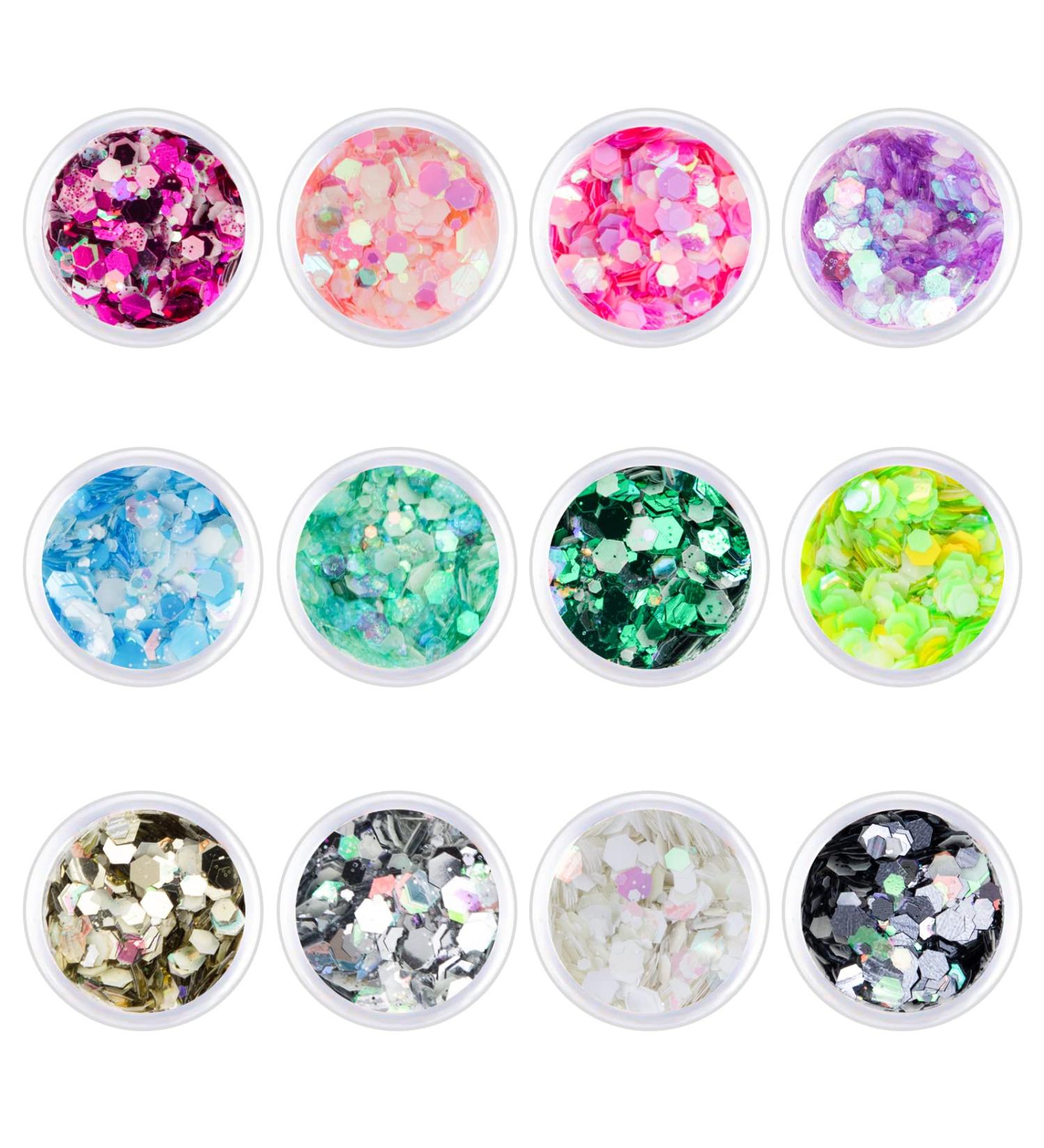 Nail Glitter - 12 Fluorescent Colors for Makeup Face Hair & DIY Crafts | Party & Easter Sequin Essentials - Buy Online on GoSupps.com