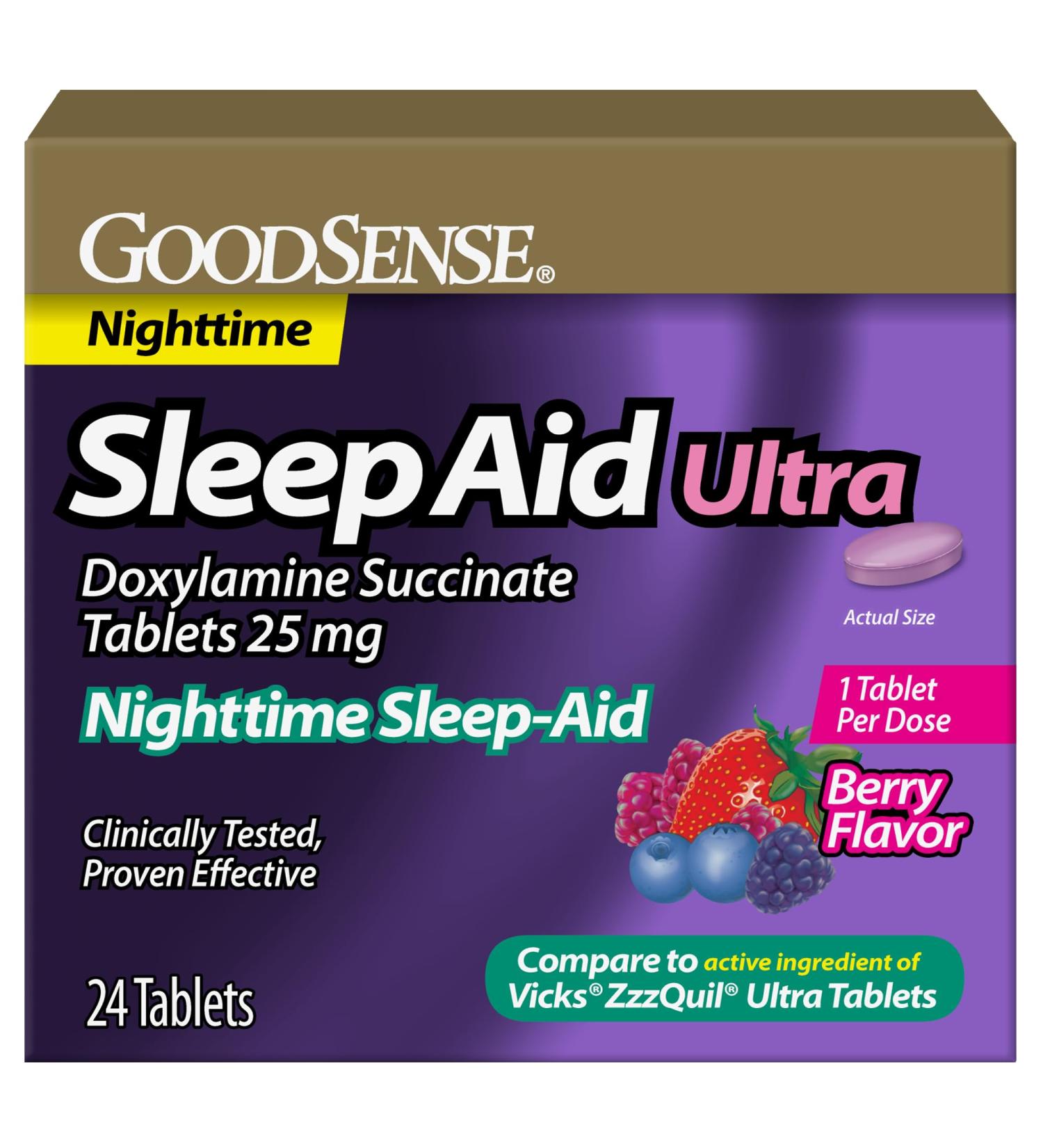 GoodSense Doxylamine Succinate Tablets 25 mg Berry Flavored Night-time Sleep Aid 24 Count - Buy Online on GoSupps.com