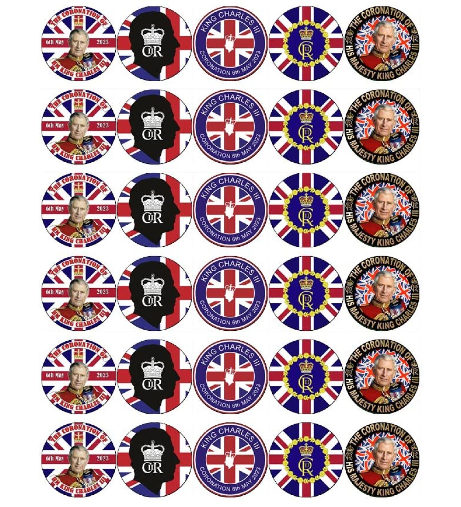 30 King Charles III Roayl Family Coronation Cupcake Toppers Edible Wafer Paper Fairy Cake Toppers Birthday Cakes Decorations