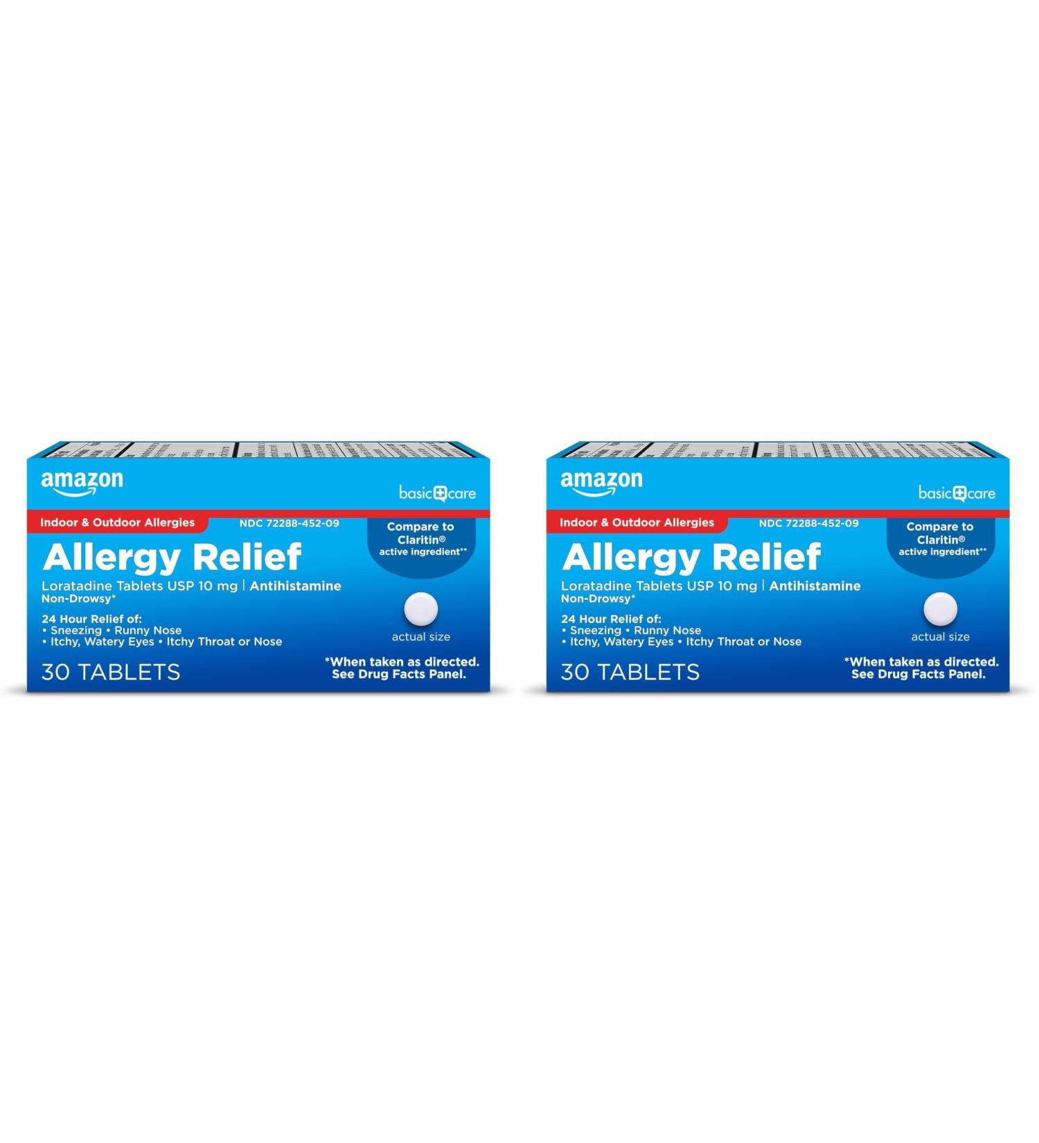 Amazon Basic Care Allergy Relief Loratadine Tablets 10 mg 30 Count (Packaging May Vary) (Pack of 2) - Buy Online on GoSupps.com