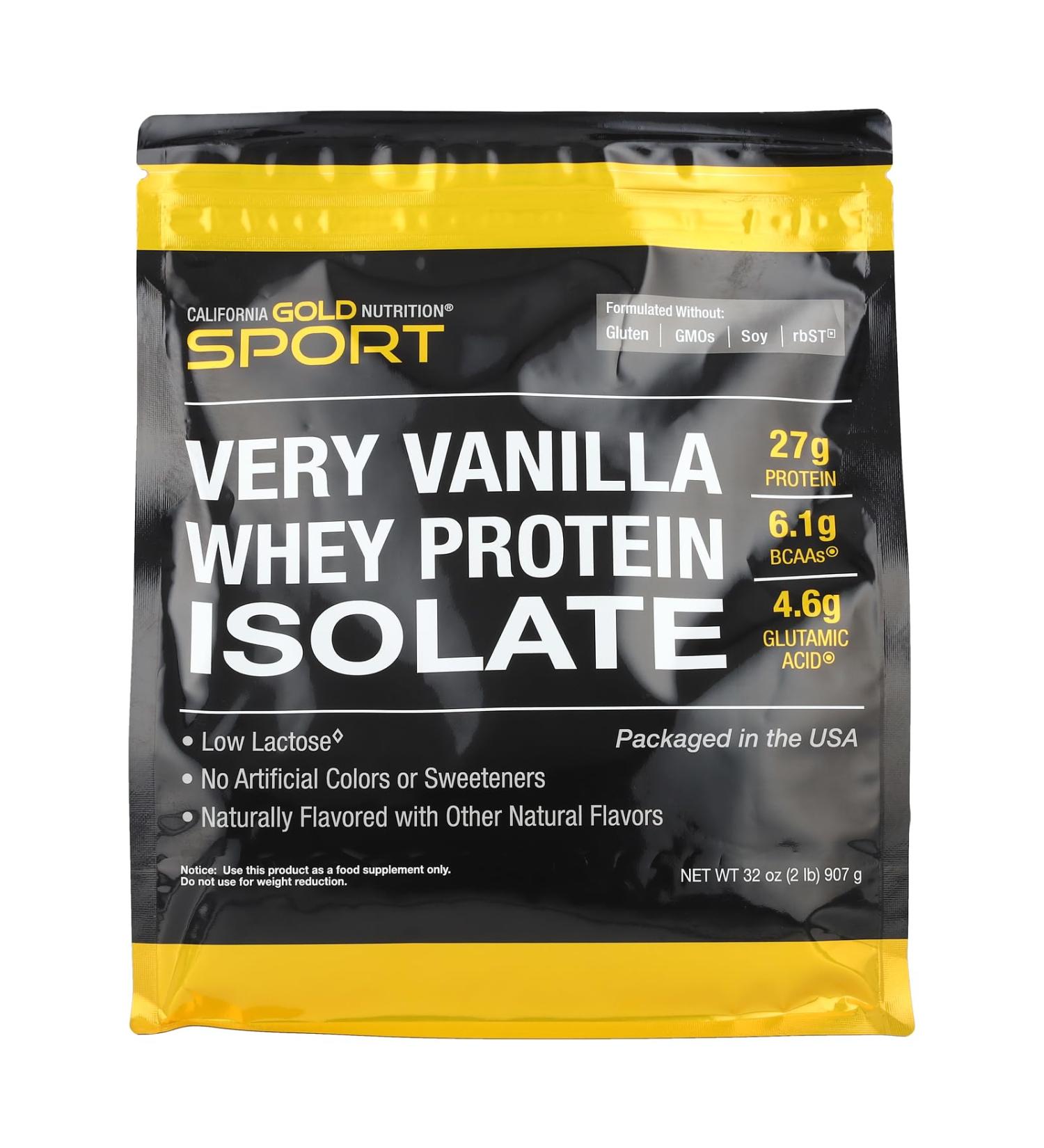 California Gold Nutrition Sport Whey Protein Isolate - Very Vanilla Flavor 2 lb (907 g) | Premium Quality Protein for Muscle Growth and Recovery - Buy Online on GoSupps.com