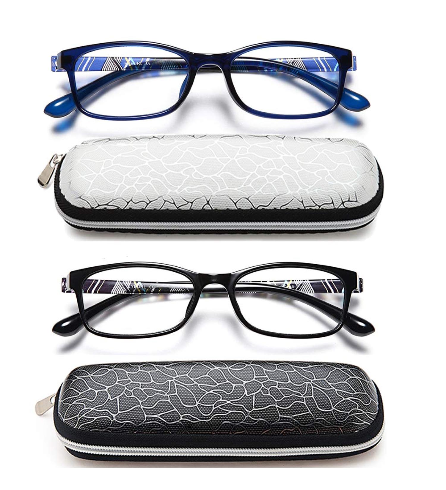 EYEURL 2.50 Reading Glasses for Men & Women - 2 Pack Blue Light Blocking Rectangular Frames Anti-Glare Stylish Prescription Eyewear - Lightweight Blue & Black - Buy Online on GoSupps.com
