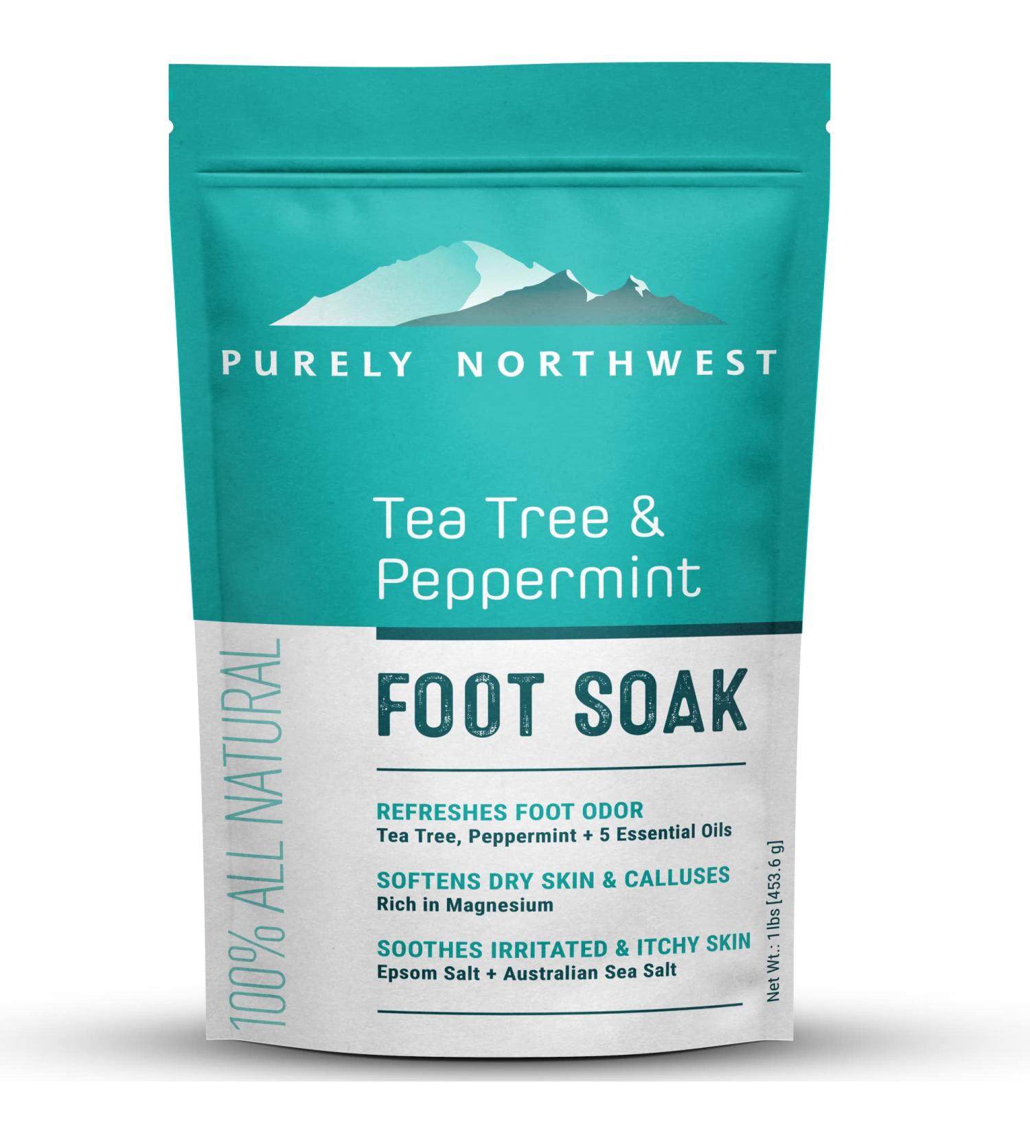 Purely Northwest Tea Tree Oil & Peppermint Foot Soak - 1lb Epsom Salt for Stubborn Foot Odor & Itching - Softens Dry Skin, Calloused Heels - Athlete's Foot Relief - Buy Online on GoSupps.com