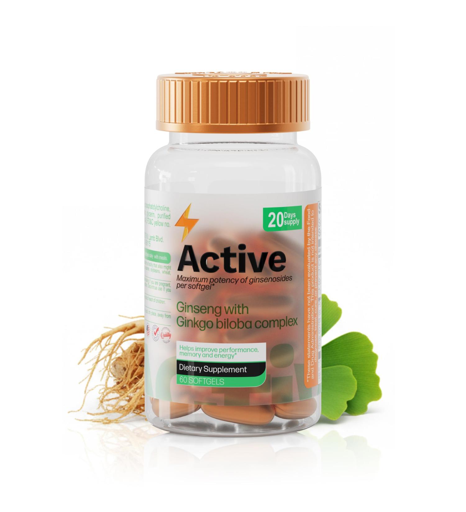 Nutra Nutrition Panax Ginseng & Ginkgo Biloba Supplement 200 mg Ginseng + 80 mg Ginkgo 60 Softgels Energy & Focus Support - Buy Online on GoSupps.com