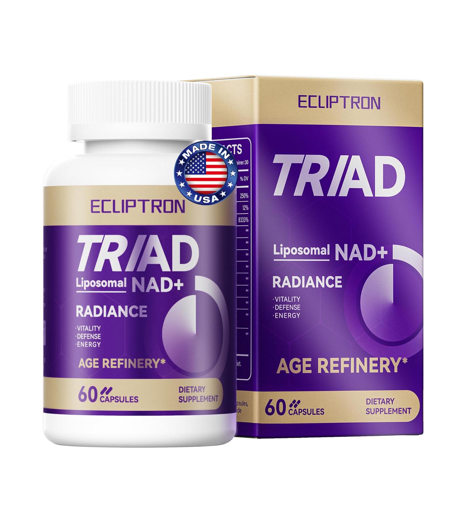 Ecliptron NAD+ Supplement for Women & Men 1800mg - Liposomal NAD Plus with Nicotinamide Riboside & Resveratrol Anti-Aging | Mitochondrial Health | Radiant Skin - 60 Capsules - Buy Online on GoSupps.com