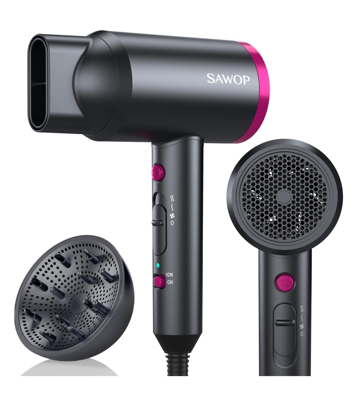 Sawop Hair Dryer with Diffuser Lightweight Blow Dryer for Curly Hair for Women/Men 1800 Watt Ionic HairDryer Blow Dryer with Nozzle for Fast Drying as Salon Portable Dark Grey - Buy Online on GoSupps.com