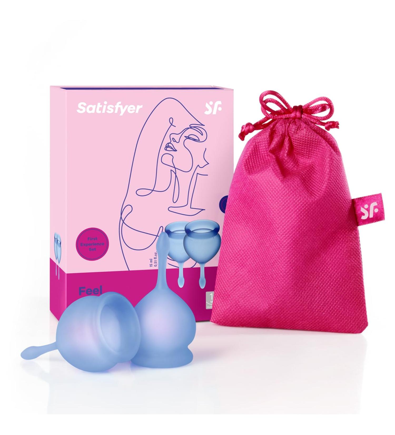 Satisfyer Menstrual Cup Set - Reusable & Sustainable 2-Piece (15ml & 20ml) - Easy Cleaning - Blue - Buy Online on GoSupps.com