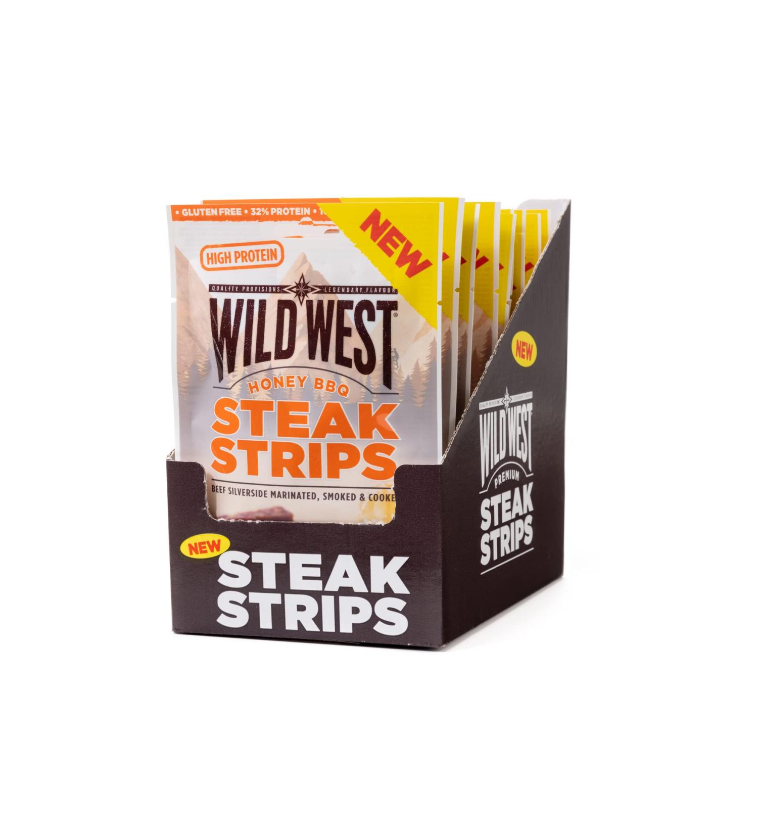 Buy Wild West Steak Strips - 16 x 60g Honey BBQ Beef Jerky | High Protein Snack | International Shipping Available - Buy Online on GoSupps.com