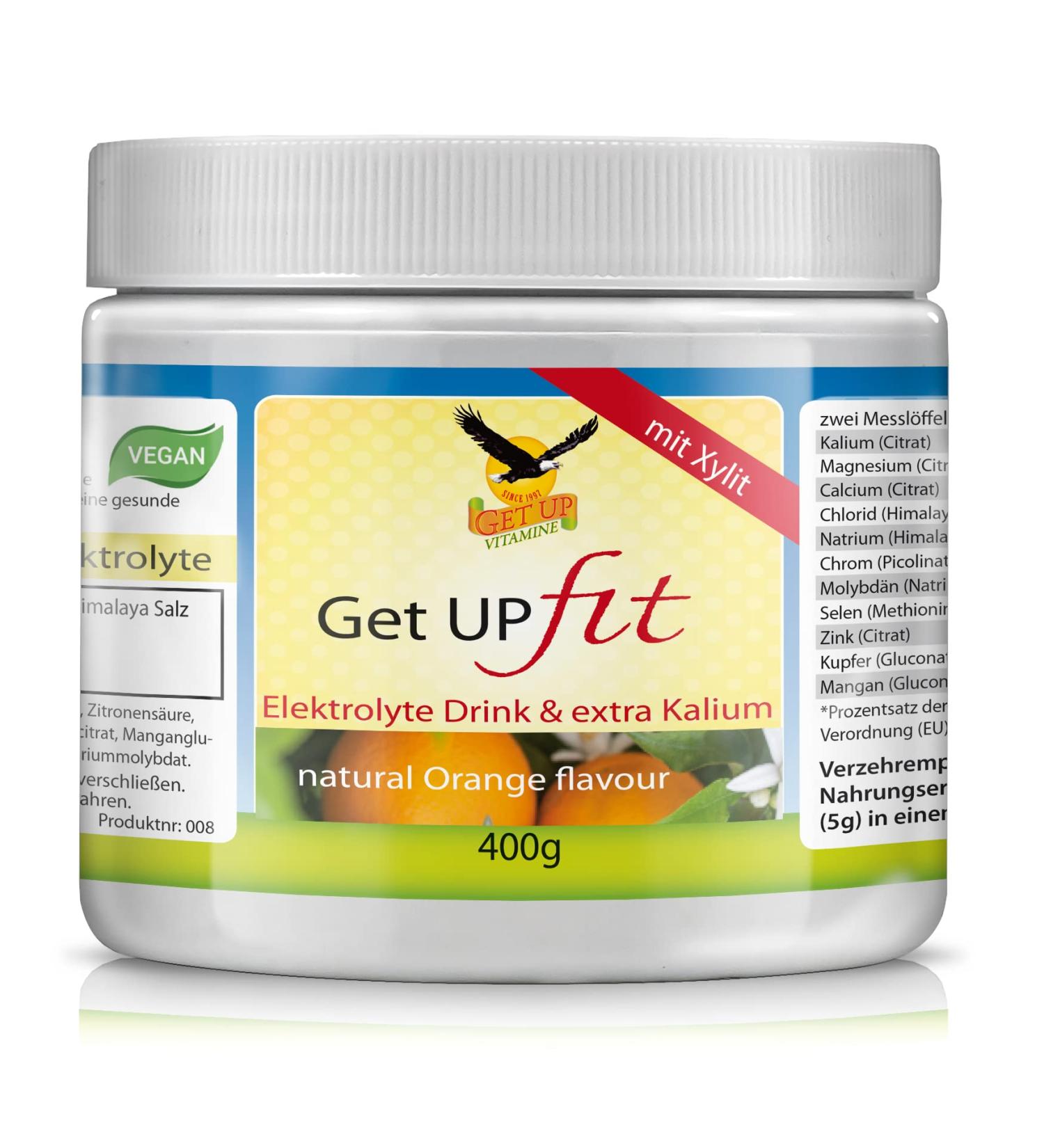 Get UP Get UP Orange Electrolyte Drinking Powder - Soluble powder with 7 minerals and trace elements - Sugar-free thanks to xylitol and natural orange flavoring - 400 g