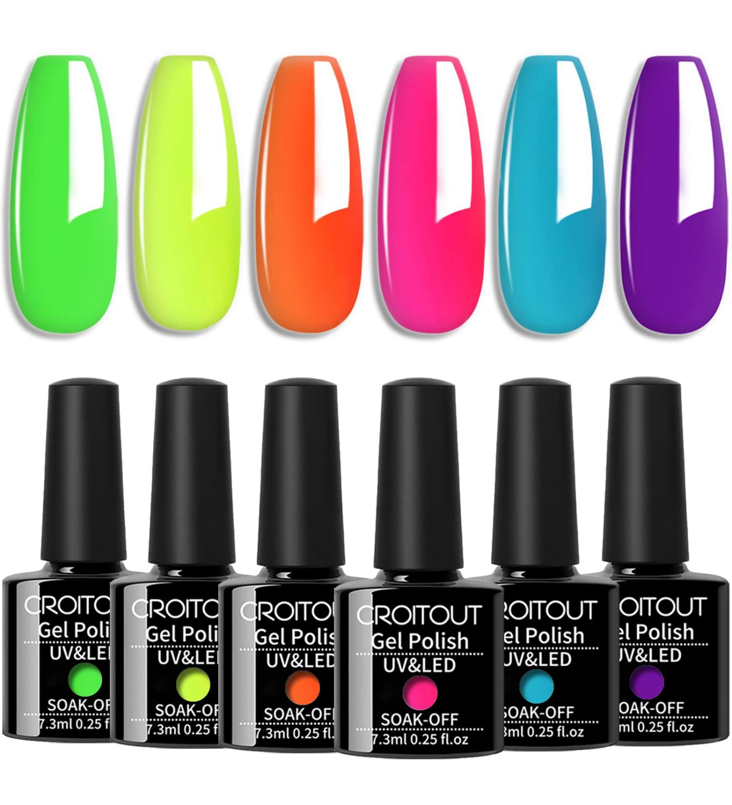 Croitout UV Gel Nail Polish Set Shellac Nail Gel Polish Colours Set Sock Off Gel Nail Polishes Set Glow in the Dark Neon Gel Polish Kit for Home DIY Manicure Nail Salon 6 x 7.3ml 6CS-006 7.3 ml (Pack of 6) - Buy Online on GoSupps.com