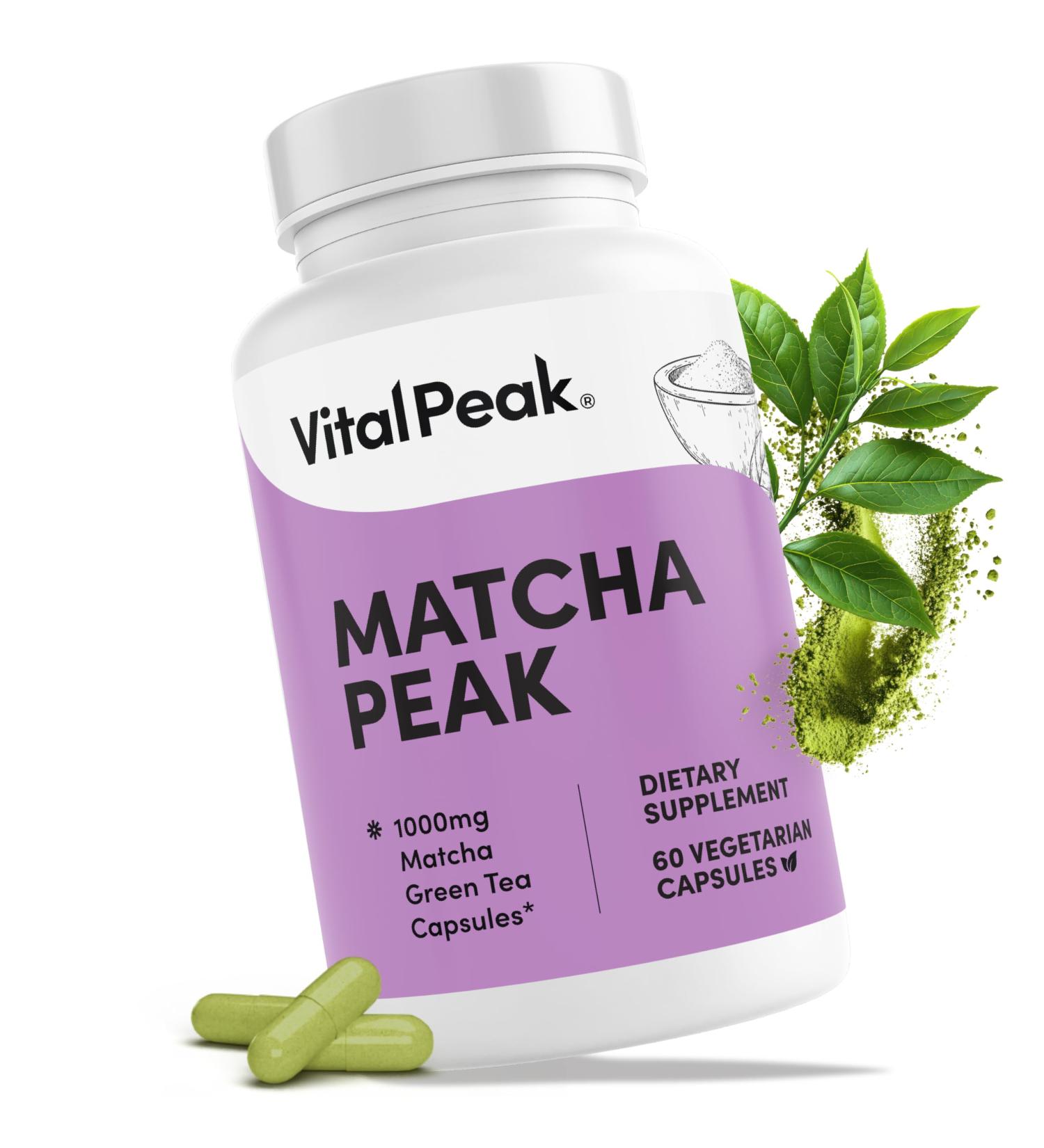 Vital Peak Matcha 1000 mg - EGCG Green Tea Supplement Powder Pills Support Energy & Mental Clarity* - for Women & Men Vegan Gluten Free - 60 Capsules - Buy Online on GoSupps.com