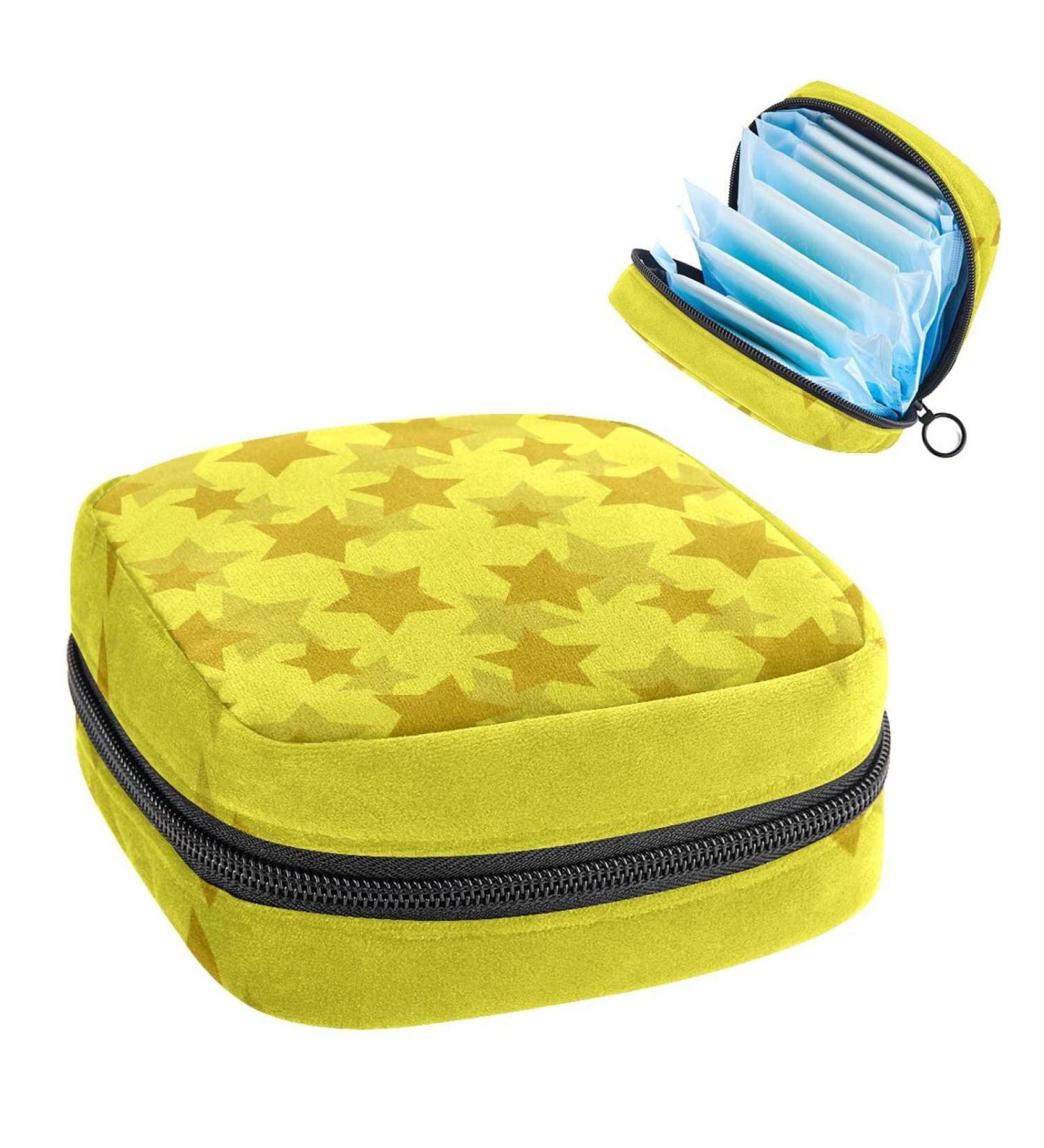 Stylish Multi-Colored Period Bag for Women & Teens | Portable Menstrual Cup & Tampon Storage - Gold Yellow Pattern - Buy Online on GoSupps.com