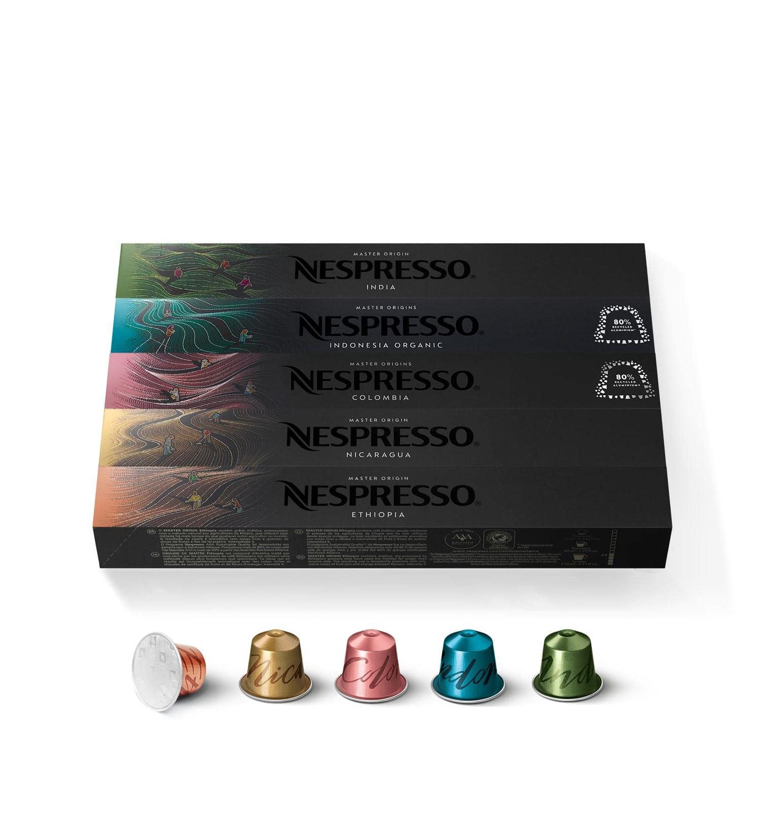 Nespresso Nespresso Original - Assortiment Master Origins 50 Capsules de caf - 10x Indonesia Organic 10x India 10x Colombia 10x Nicaragua 10x Ethiopia