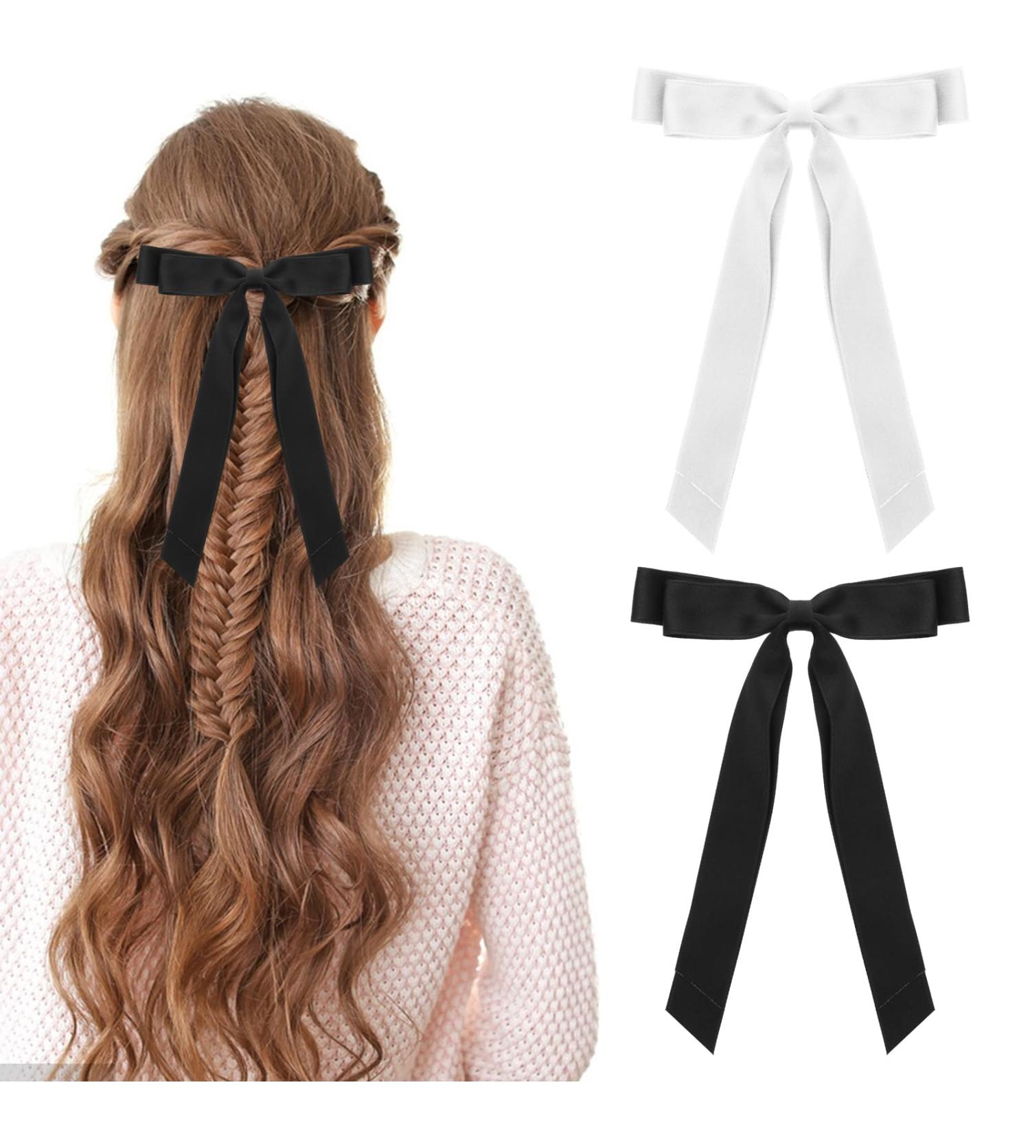 Satin Hair Bow Clips Set for Women, Girls, and Kids - Perfect for Christmas, Birthdays - French Tassel Barrette Hair Accessories - Buy Online on GoSupps.com