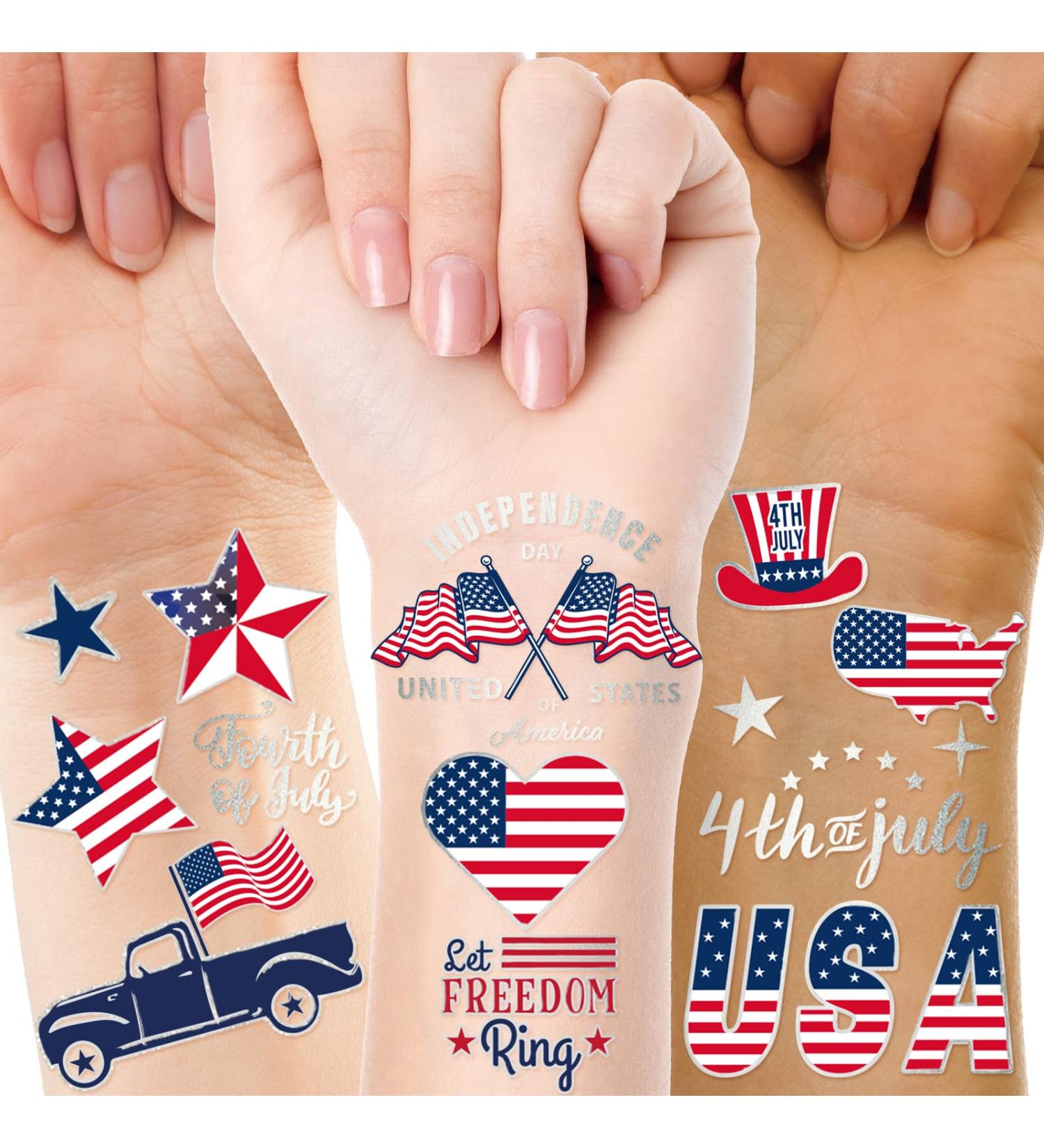 Whaline Independence Day Temporary Tattoos - 4th of July USA Theme Waterproof Flag & Freedom Tattoo Sticker Set - Patriotic Memorial Day Body Art Decor - 8 Sheets - Buy Online on GoSupps.com