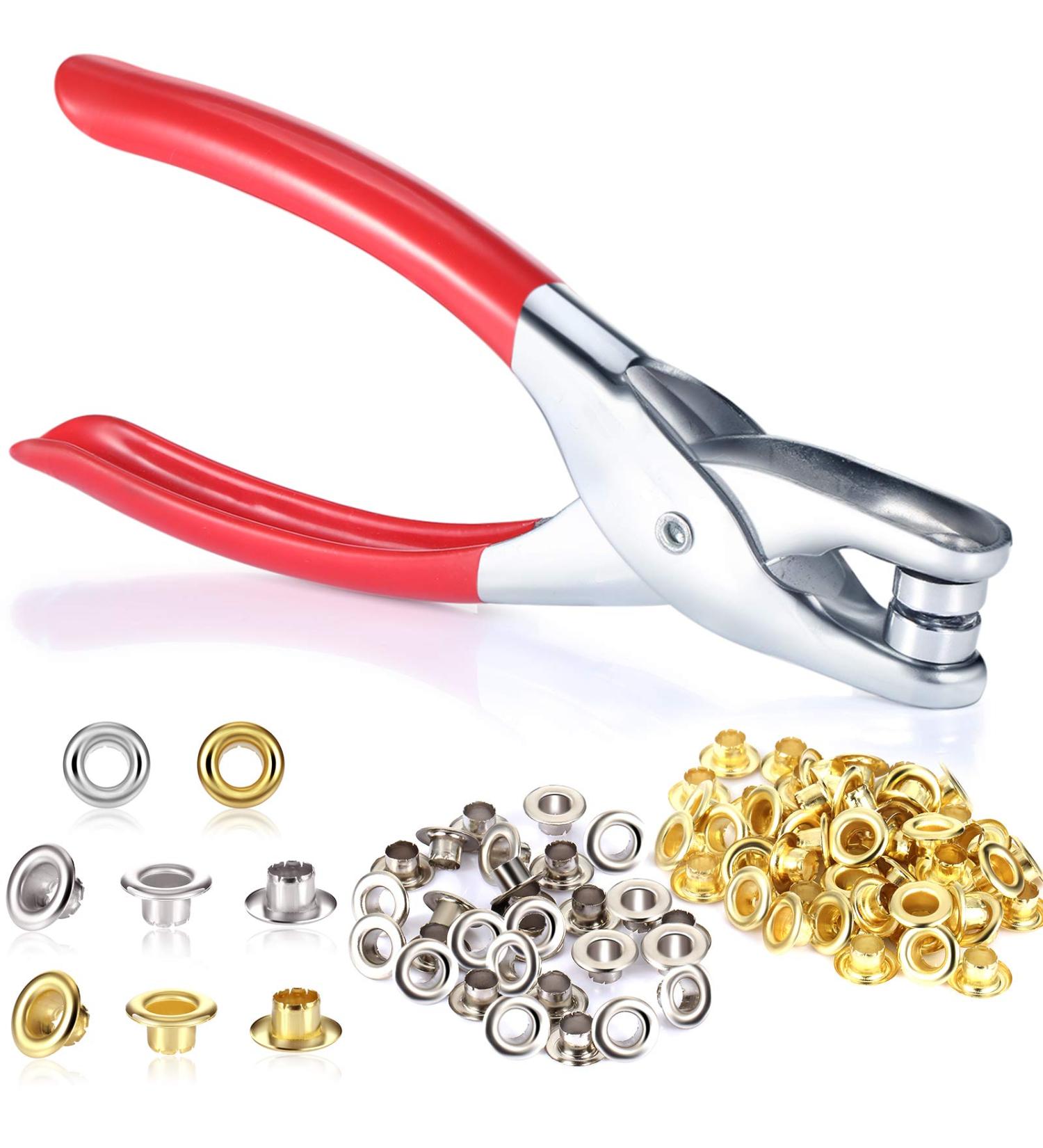 Grommet Tool Kit with 300 Metal Eyelets - Leather Hole Punch Pliers Set for Shoes, Bags, Crafts - Silver 1/4 Inch - Buy Online on GoSupps.com