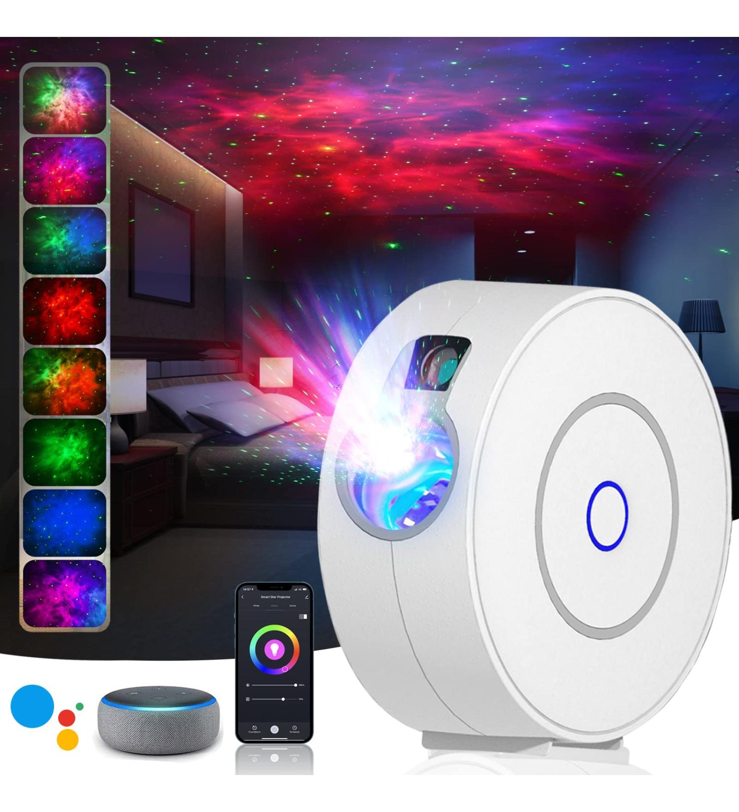 Star Projector LED Galaxy Light with APP Control | 16 Colors RGB Dimming Nebula Night Light | Voice Control | Bedroom Decor/Home Theater/Party - Buy Online on GoSupps.com