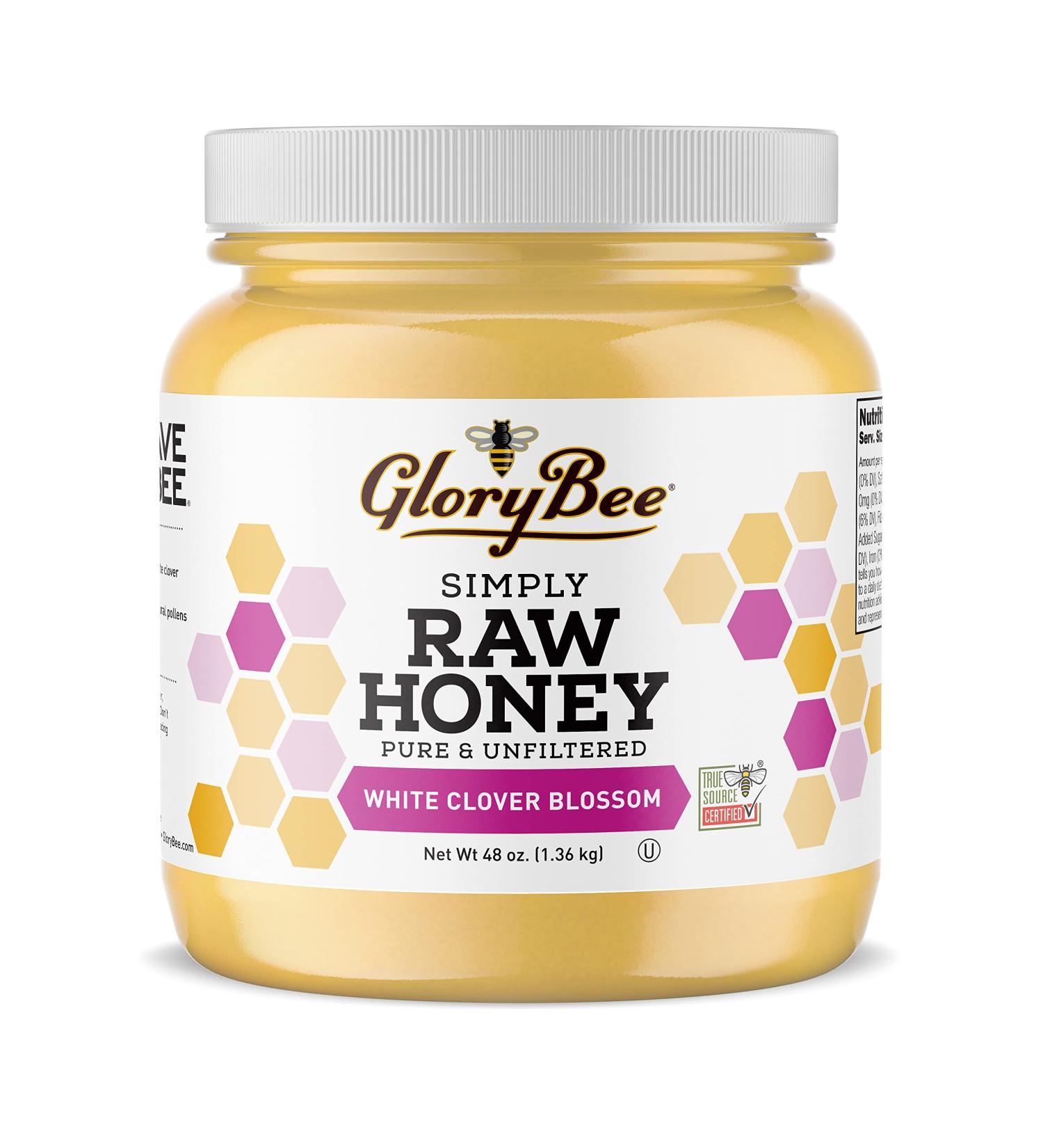 GloryBee Raw White Clover Honey - Pure, Natural, Unfiltered - Made In U.S.A - 3 lb (48 Oz) - Sweeten Dishes & Beverages - Supports Bee Conservation - Buy Online on GoSupps.com