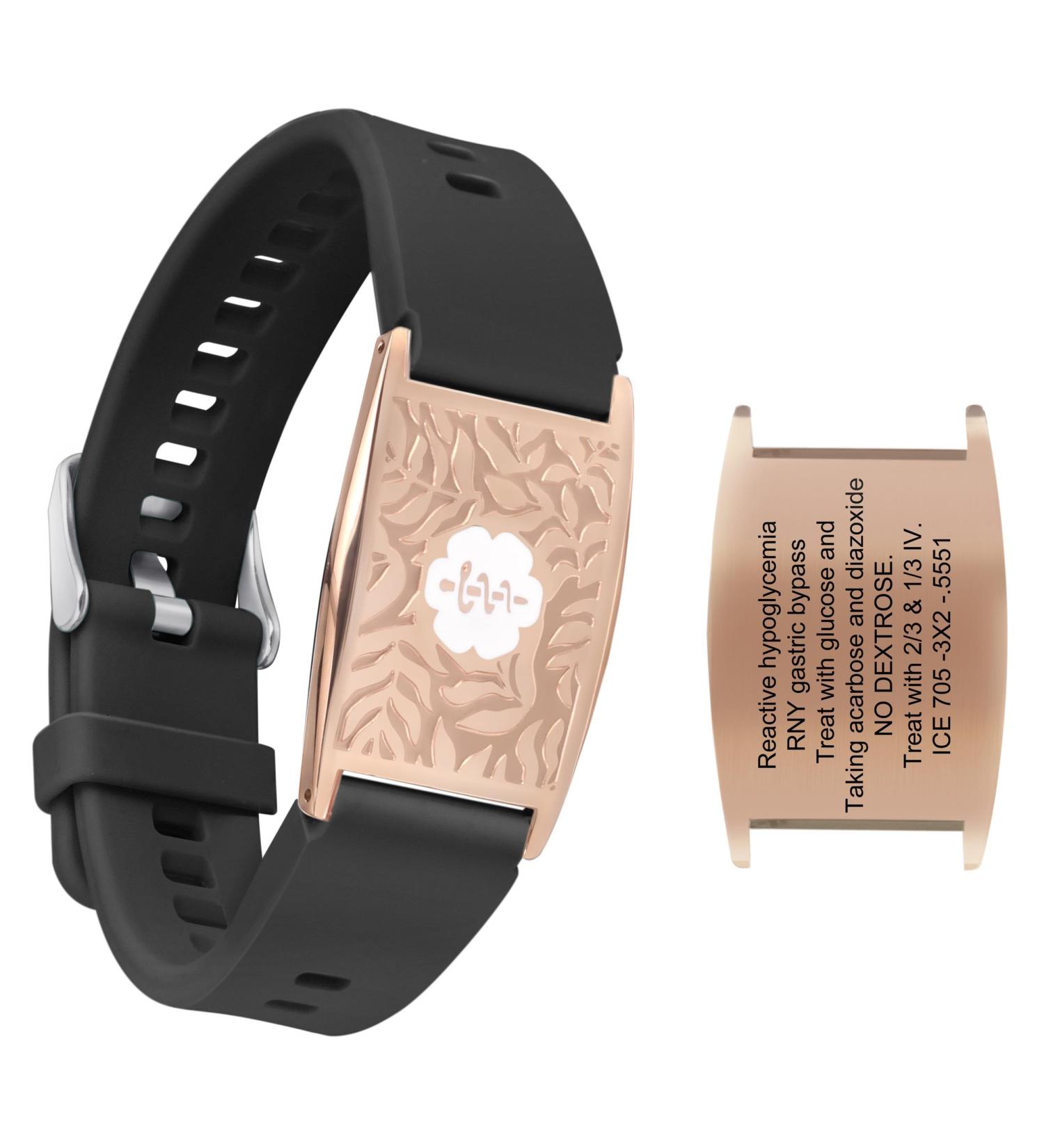 Custom Medical Alert Bracelets for Men & Women - Free Engraving Waterproof Silicone ID Wristbands Adjustable 9" Medic Jewelry - Black with Rose Gold Tag - Buy Online on GoSupps.com