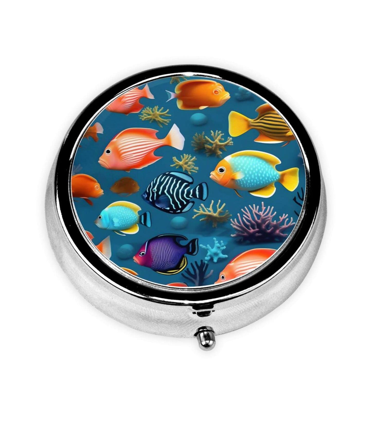 Submarine Reef Fish Round Pill Box | 3 Compartment Organizer | Portable Travel Pill Box for International Shipping - Buy Online on GoSupps.com