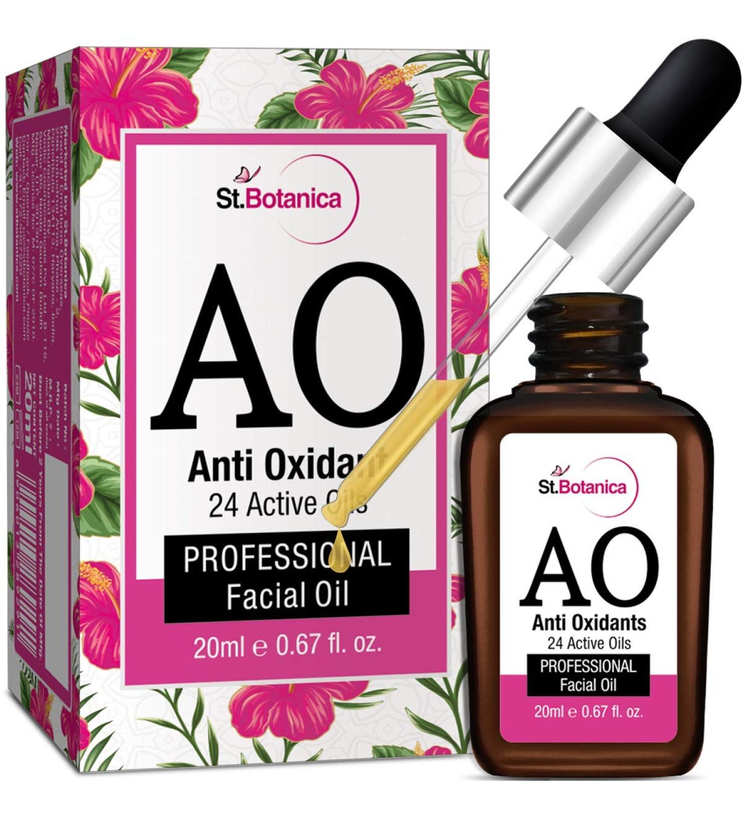 StBotanica Anti Oxidant Face Oil - 24 Active Oils for Facial Glow & Anti-Aging - 20ml with Retinol Argan & Rosehip - Buy Online on GoSupps.com